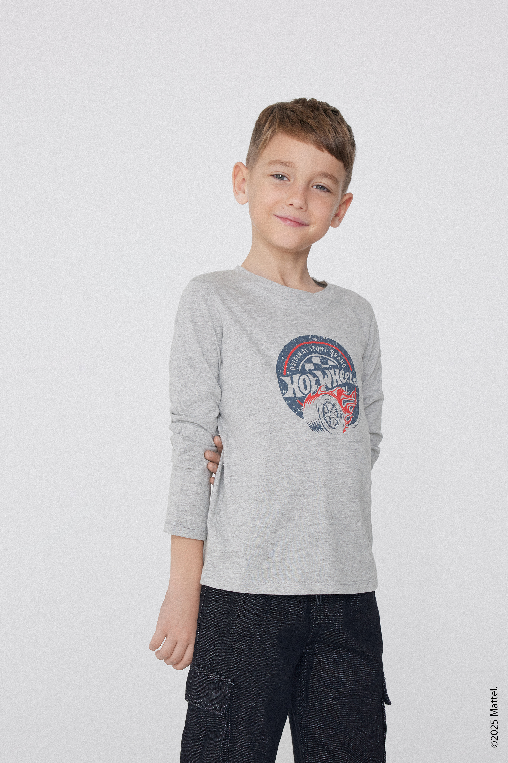 Boys&rsquo; Long Sleeve Cotton Top with Hot Wheels Print