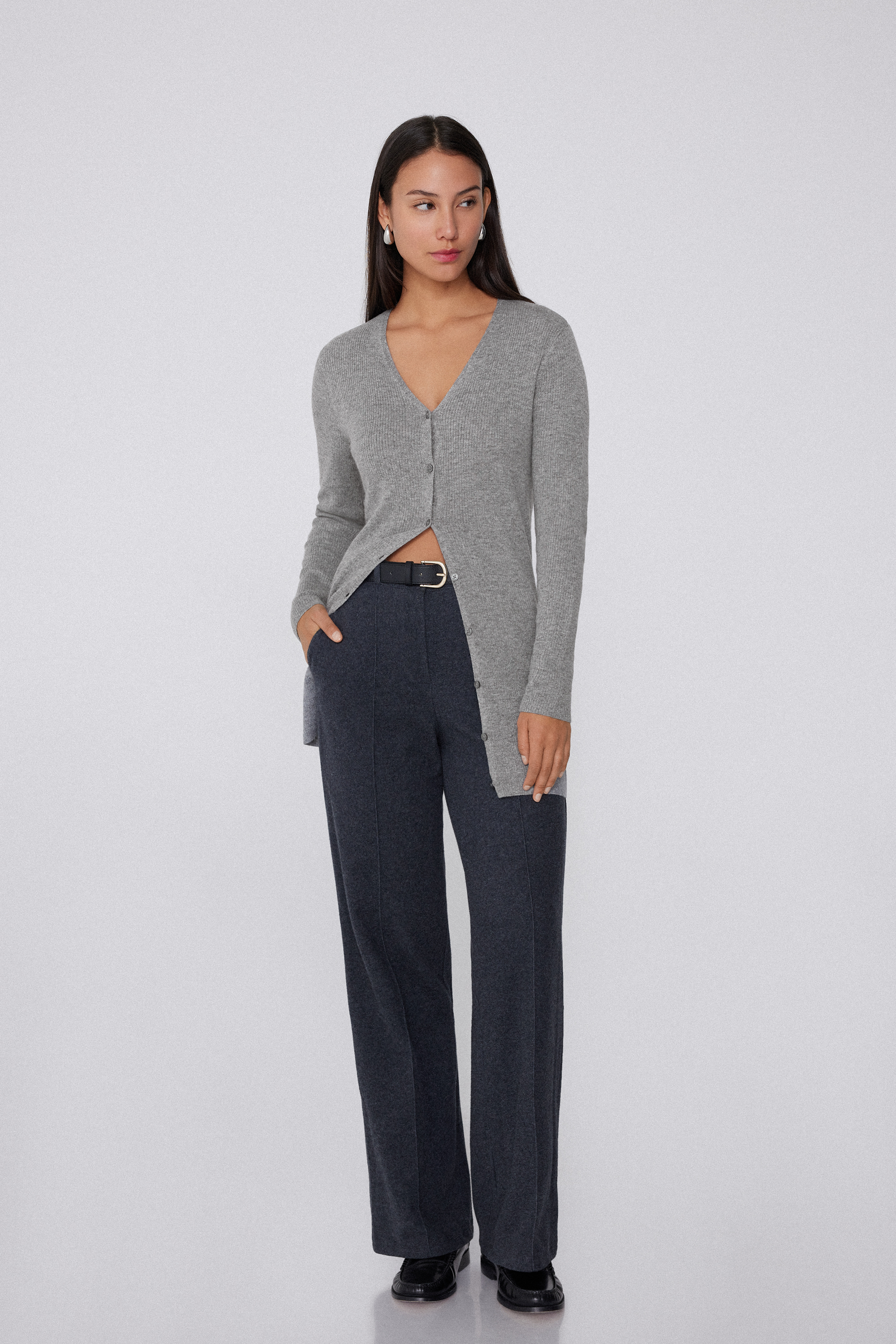 Cardigan Long &Eacute;pais C&ocirc;tel&eacute; Col en V avec Laine