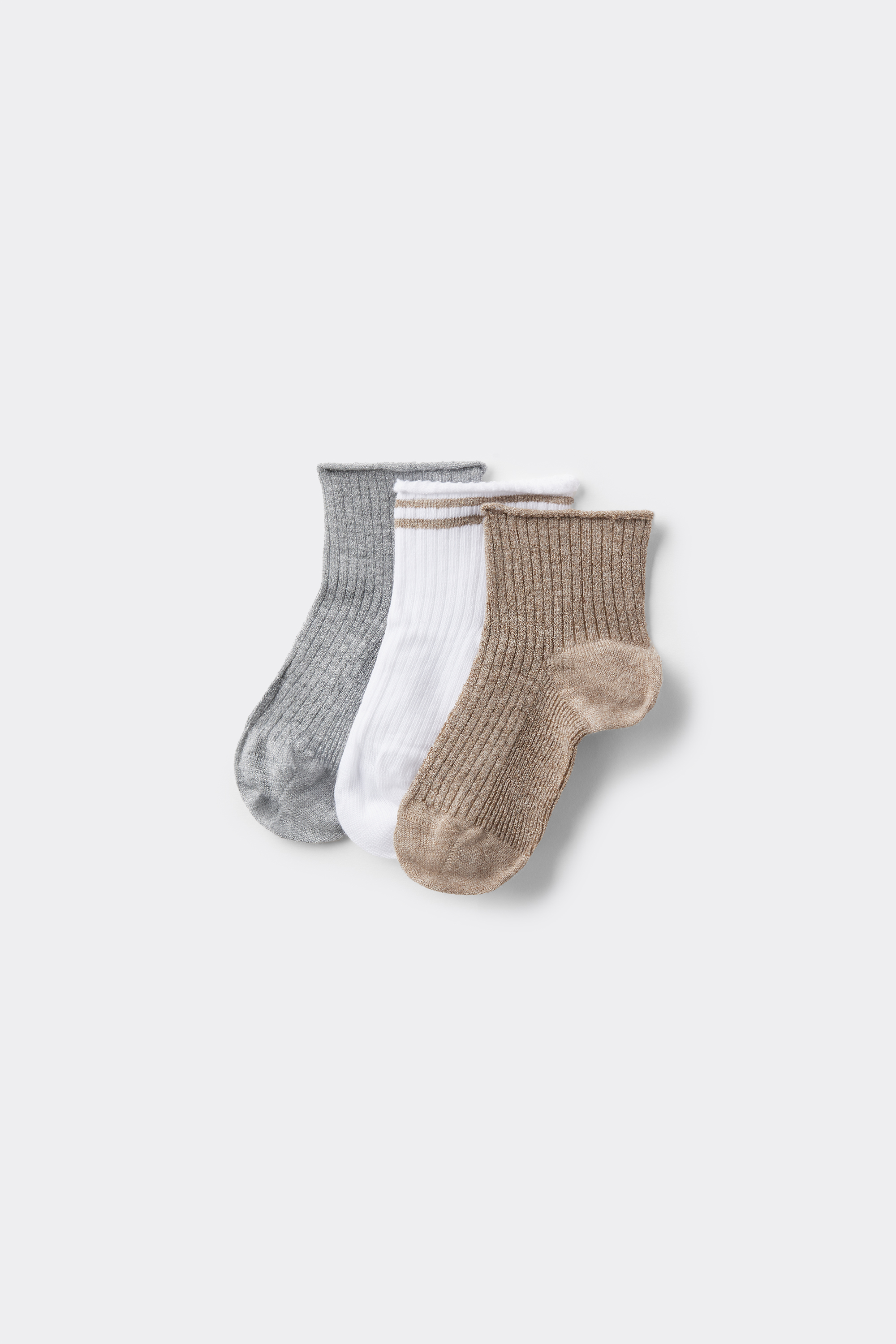 Three Pairs of Girls' Short Patterned Hemless Cotton Socks