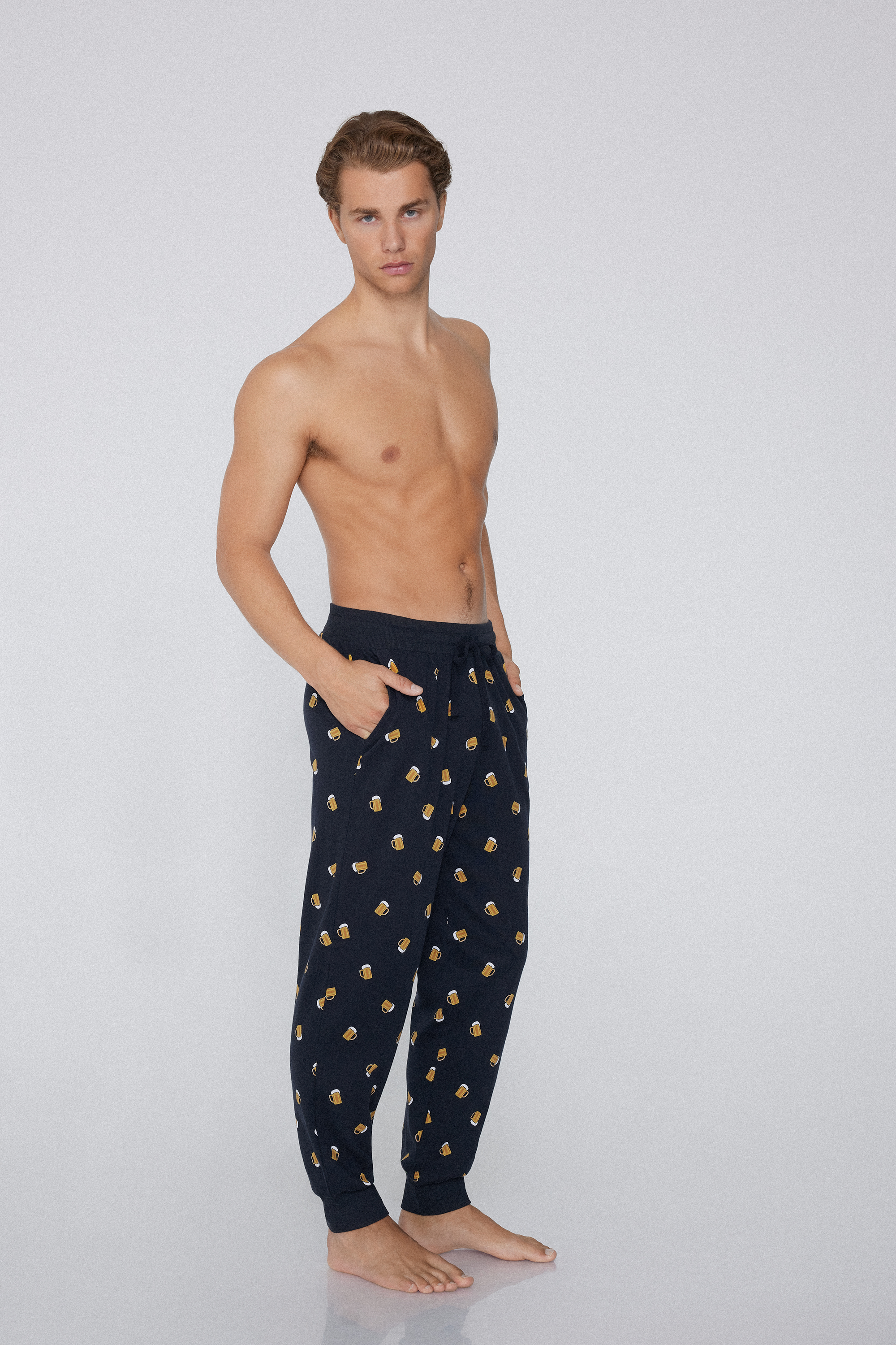 Printed Heavy Cotton Jogger Pants with Pockets