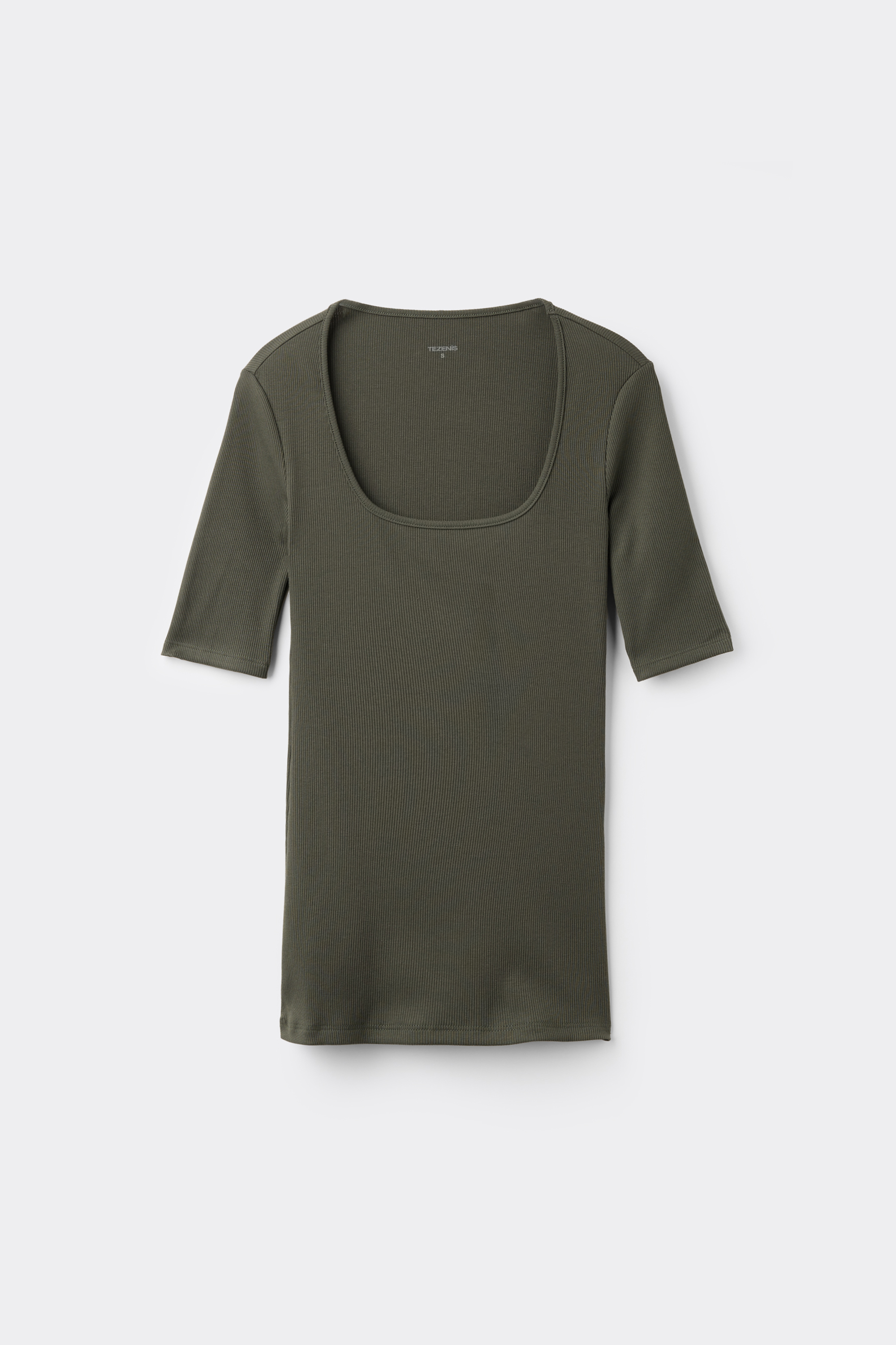 Short-Sleeved Square-Neck Ribbed Cotton Sweater