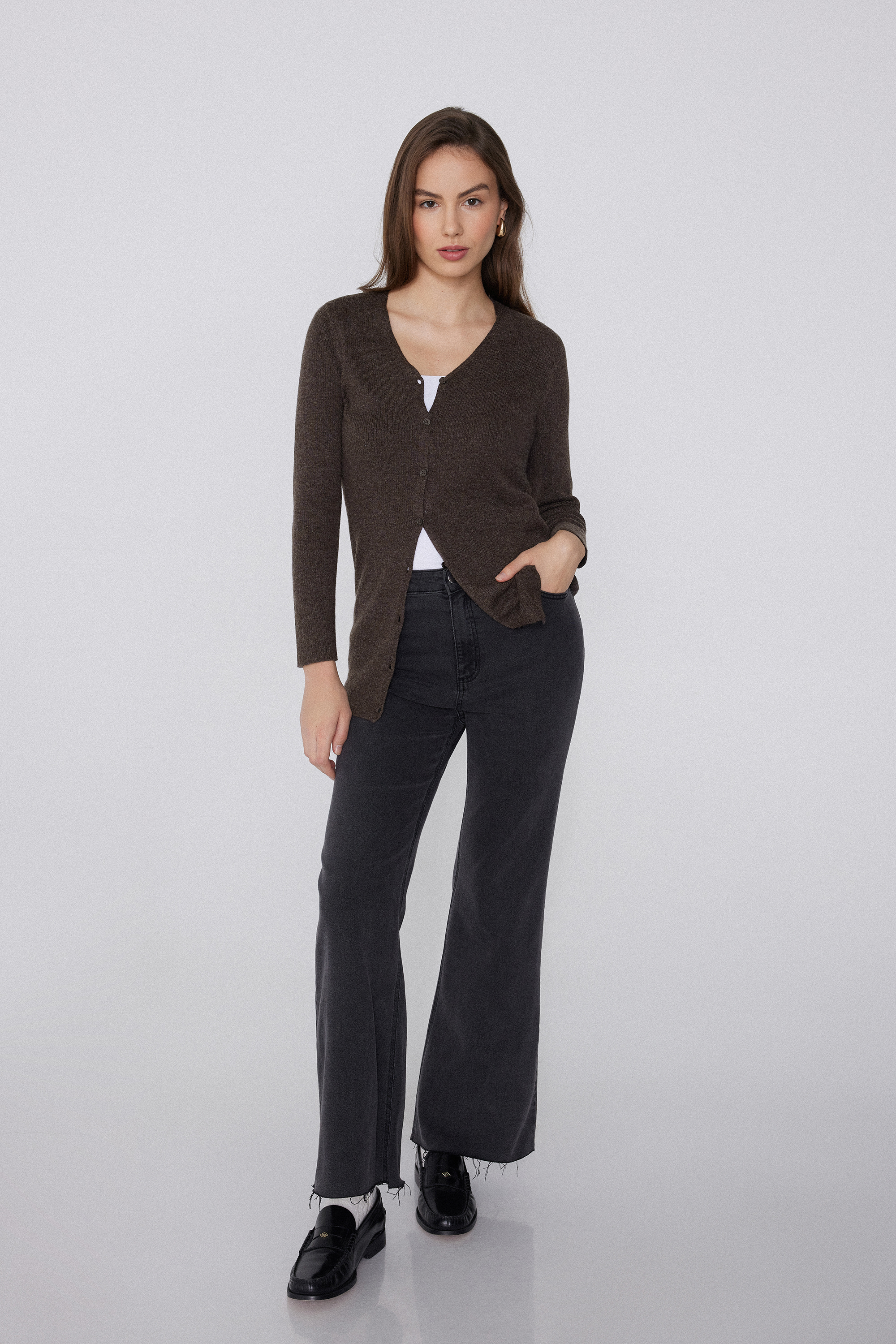 Cardigan Long &Eacute;pais C&ocirc;tel&eacute; Col en V avec Laine