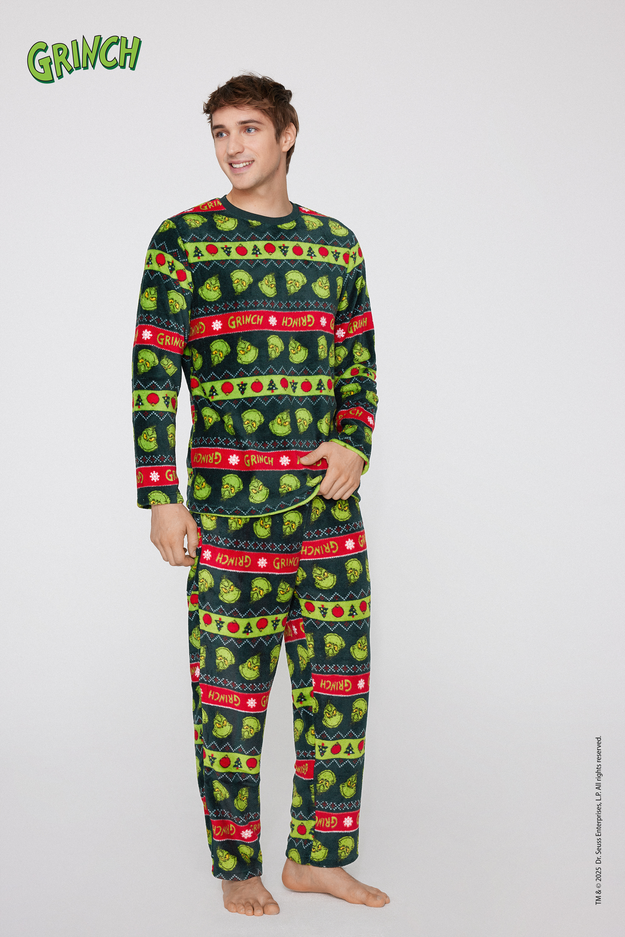 Grinch Christmas Lightweight Fleece Long Pajamas