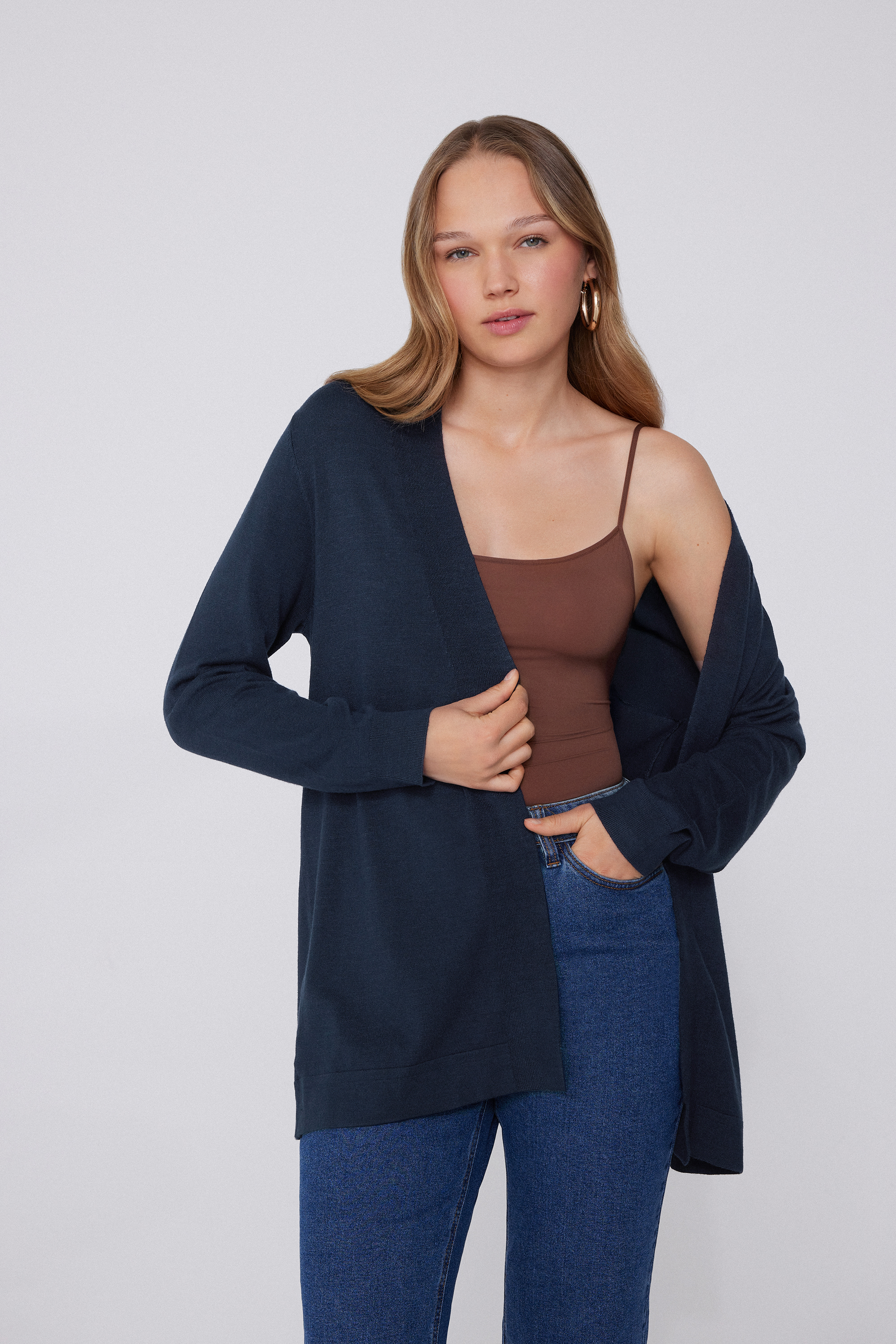 Fully-Fashioned Long, Open Cardigan