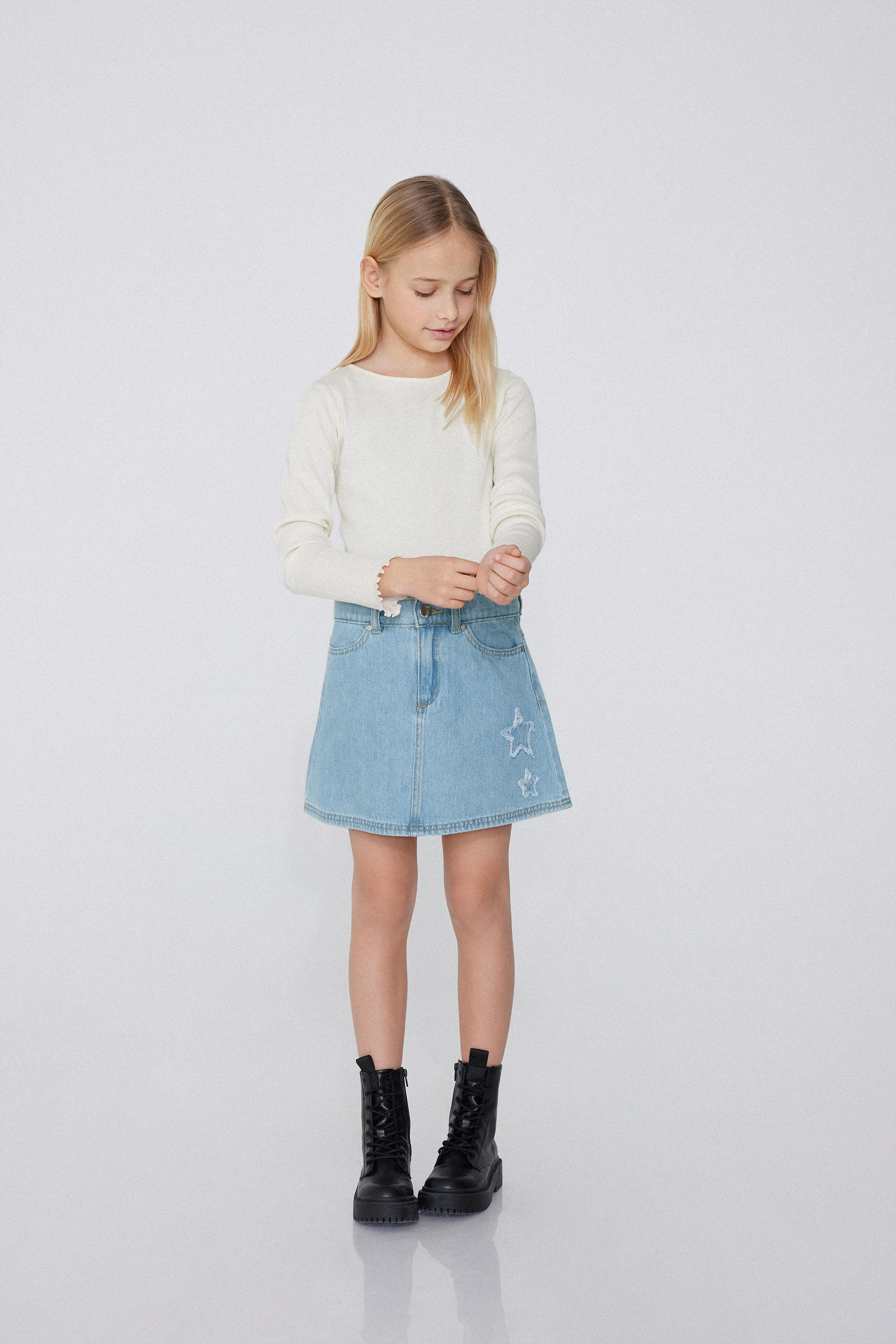 Girls&rsquo; Star Patch Denim Mini Skirt