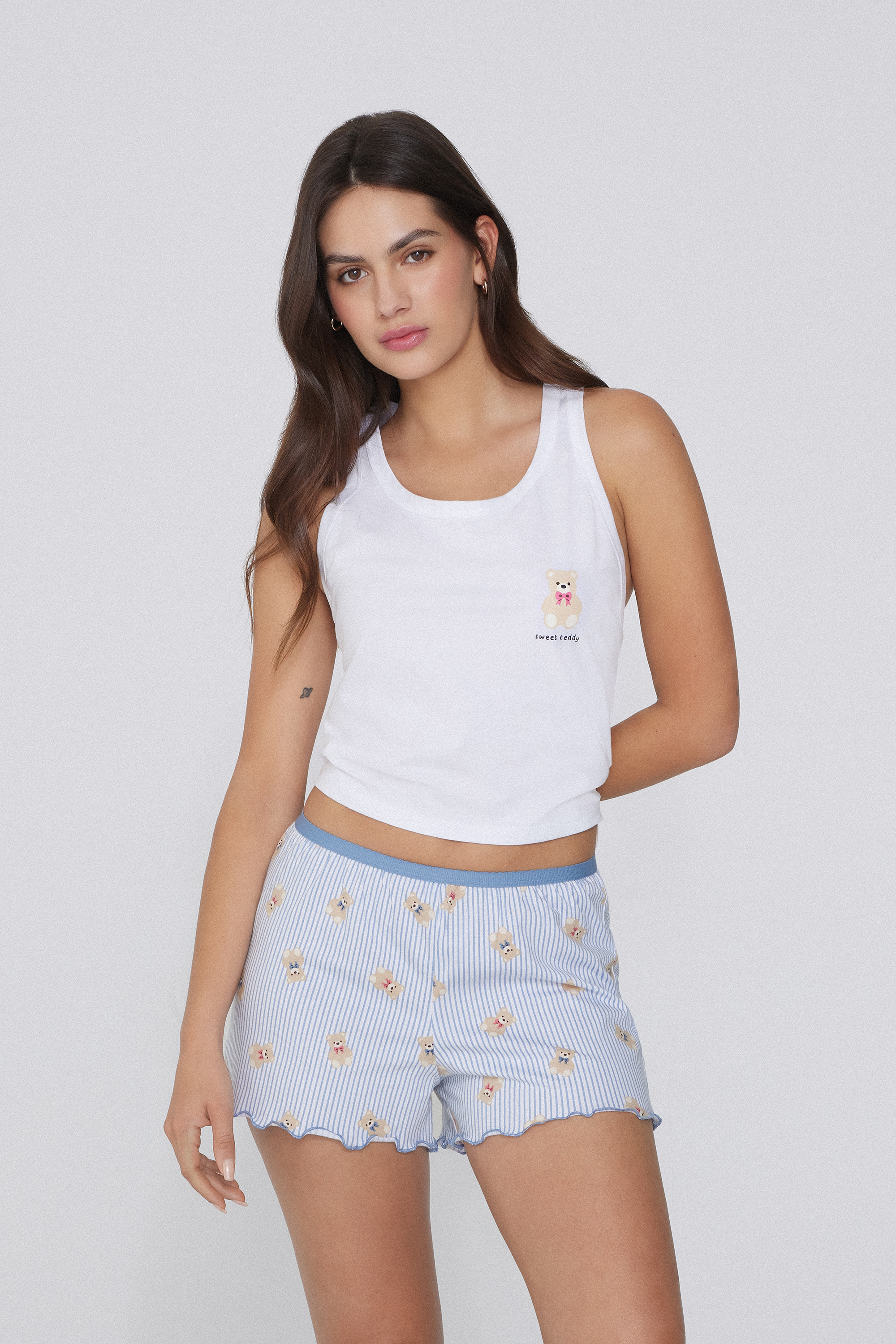 Printed Cotton Shorts with Rolled Hem