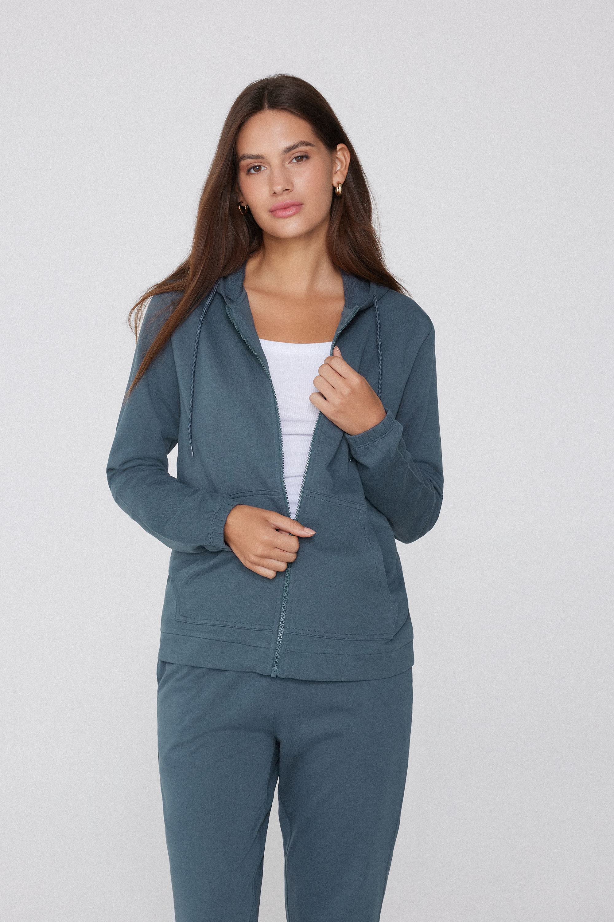 Lightweight Zip-Up Drawstring Hoodie