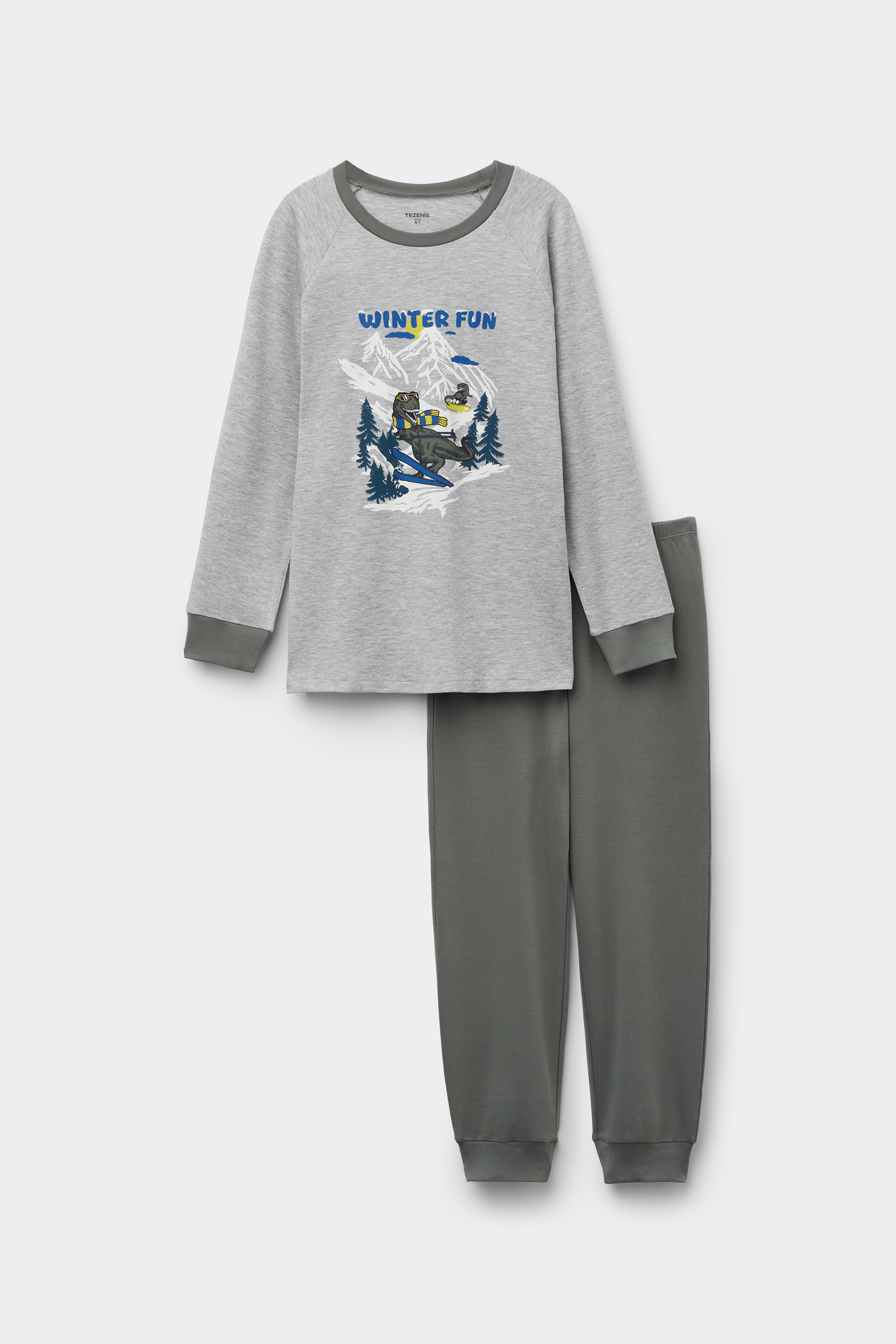 Pyjama Long Gar&ccedil;on Coton &Eacute;pais Imprim&eacute; Dino