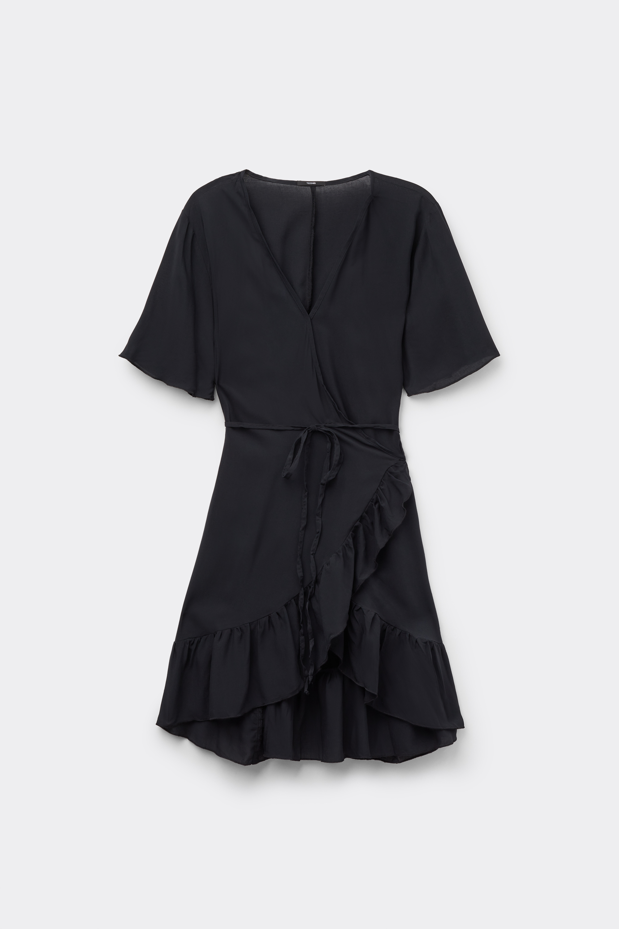 Short-Sleeved Viscose Fabric Mini Wrap Dress