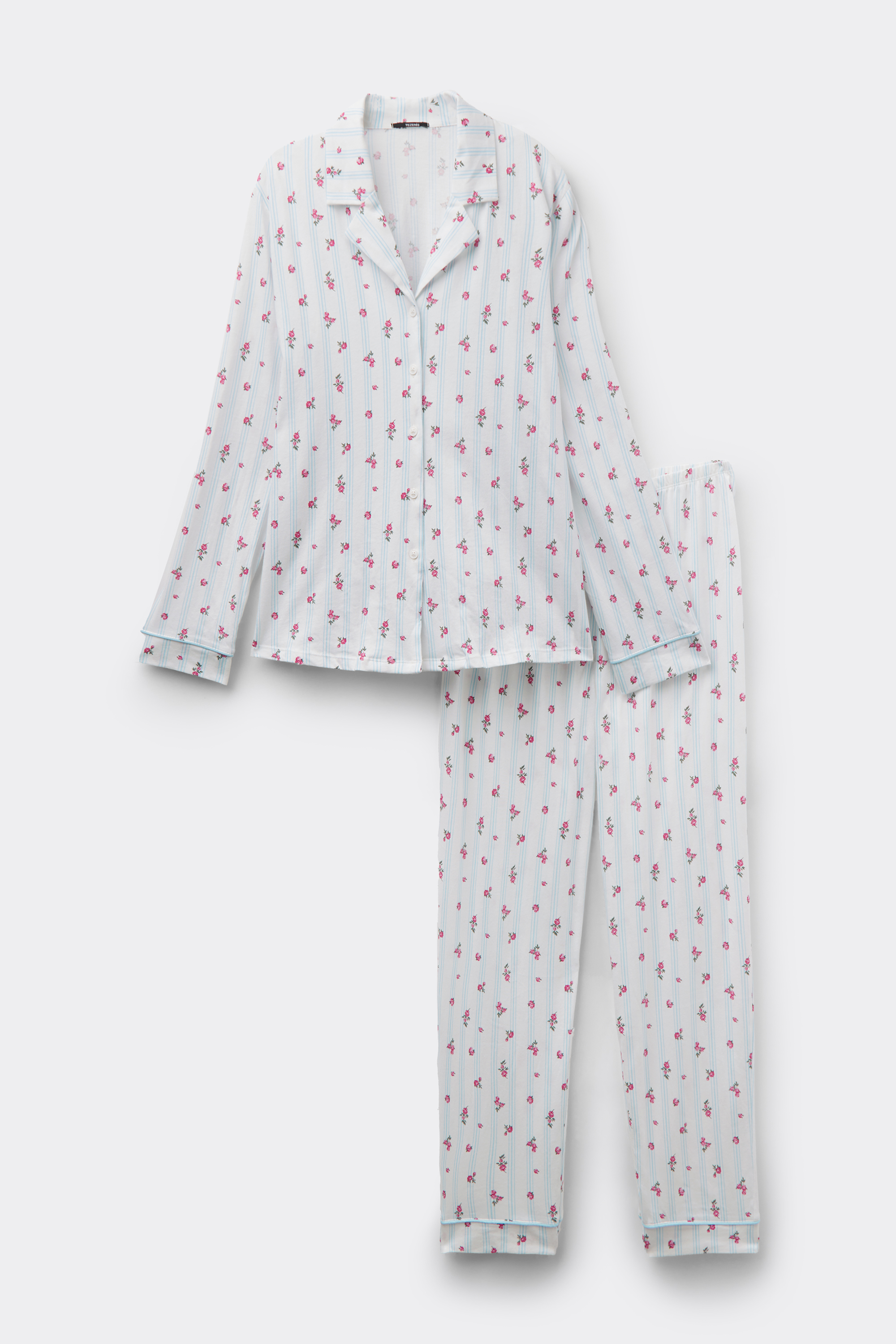 Long Button Down Bouquet Print Cotton Pajamas