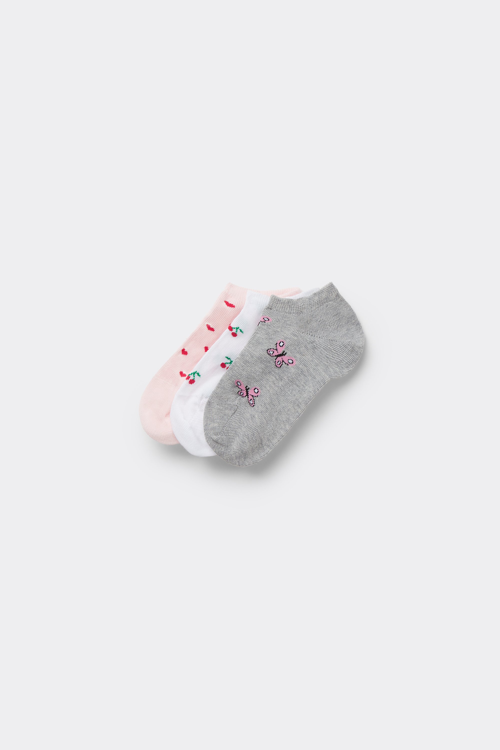 3 Pairs of Girls' Patterned Cotton Trainer Socks