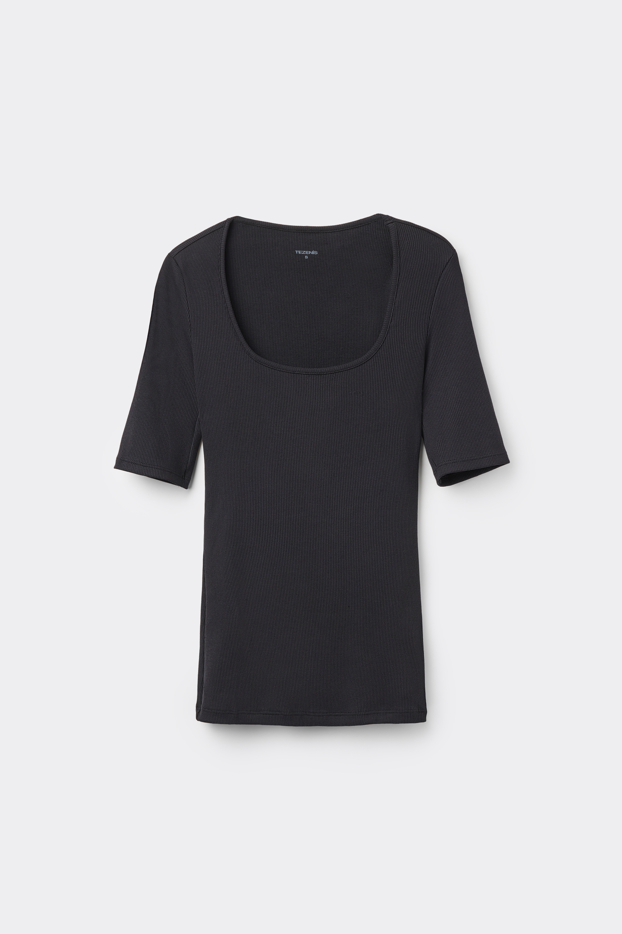Short-Sleeved Square-Neck Ribbed Cotton Sweater