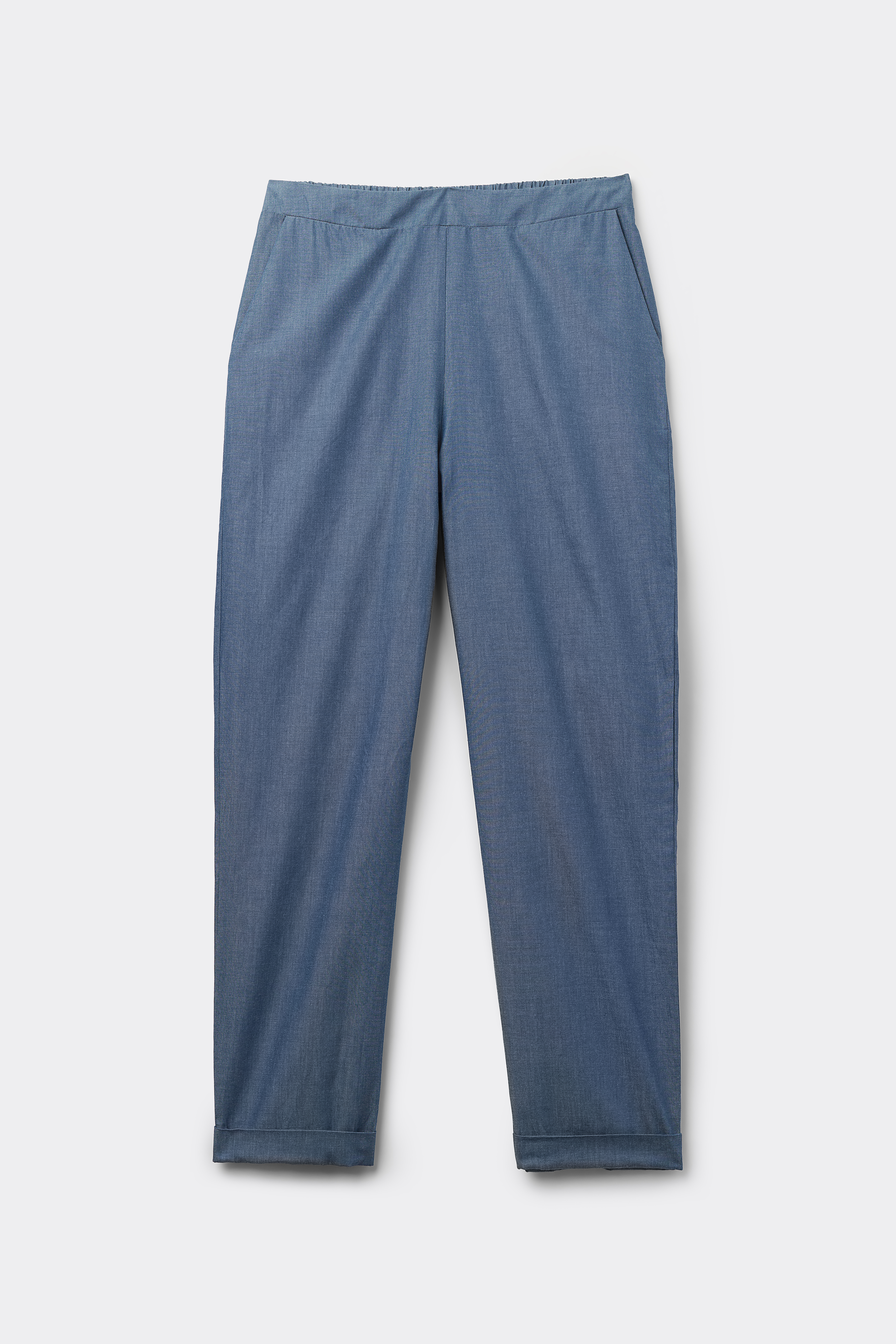 Denim-Effect Canvas Cigarette Trousers