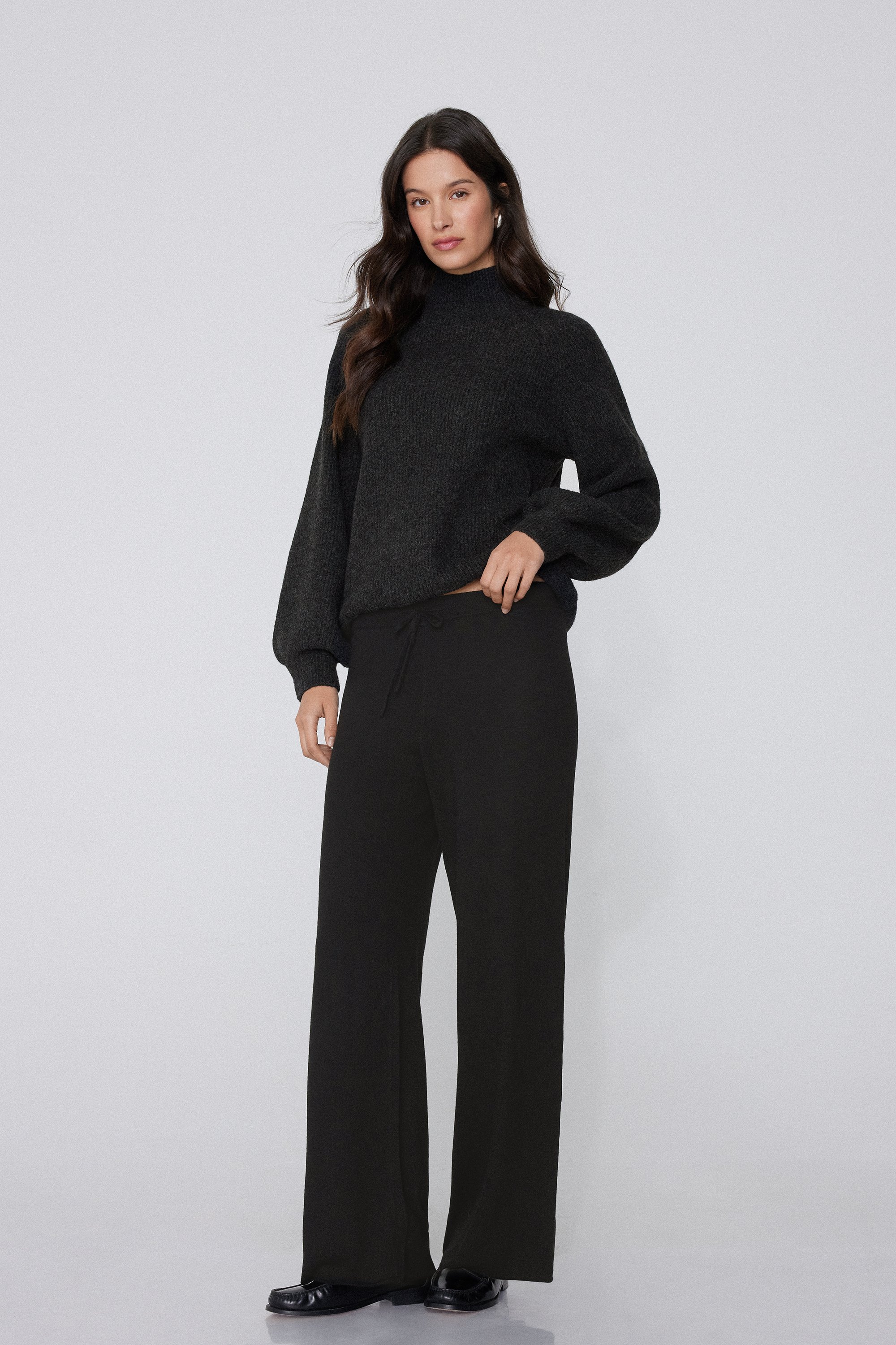 Długie i Grube Spodnie Typu Palazzo z Wełną