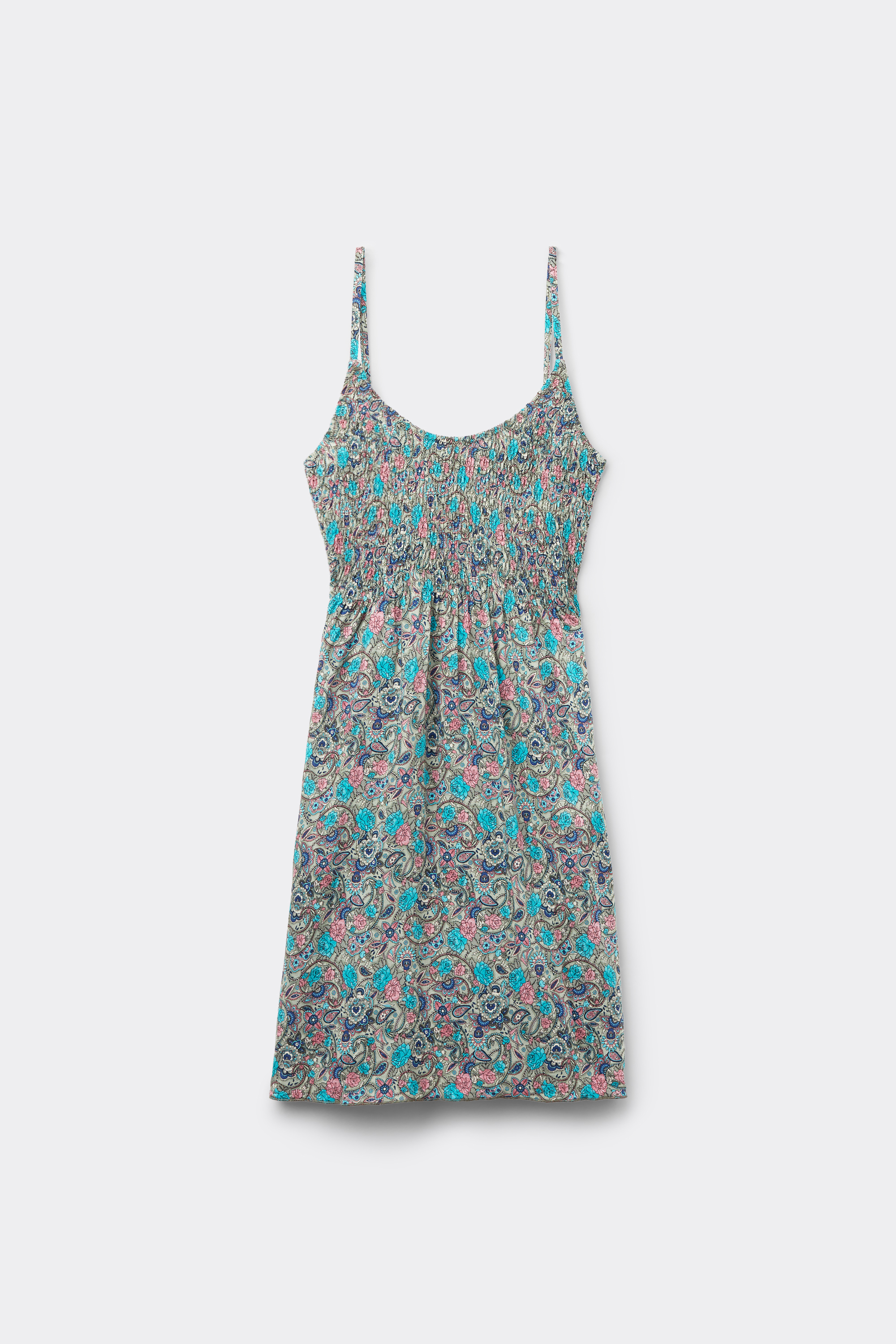 Smocked Viscose Spaghetti Strap Mini Dress