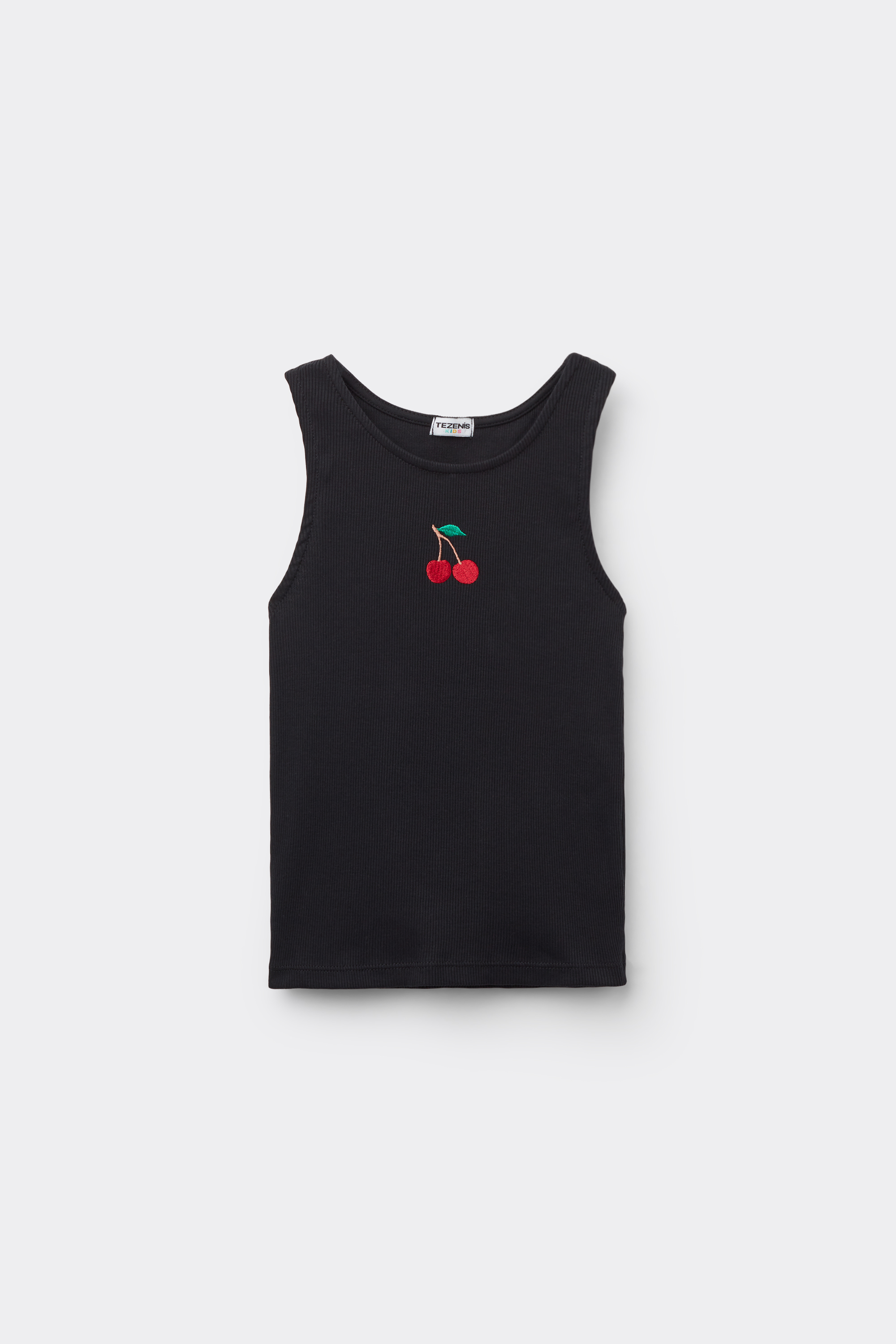 Girls&rsquo; Embroidered Ribbed Cotton Camisole with Wide Shoulder Straps