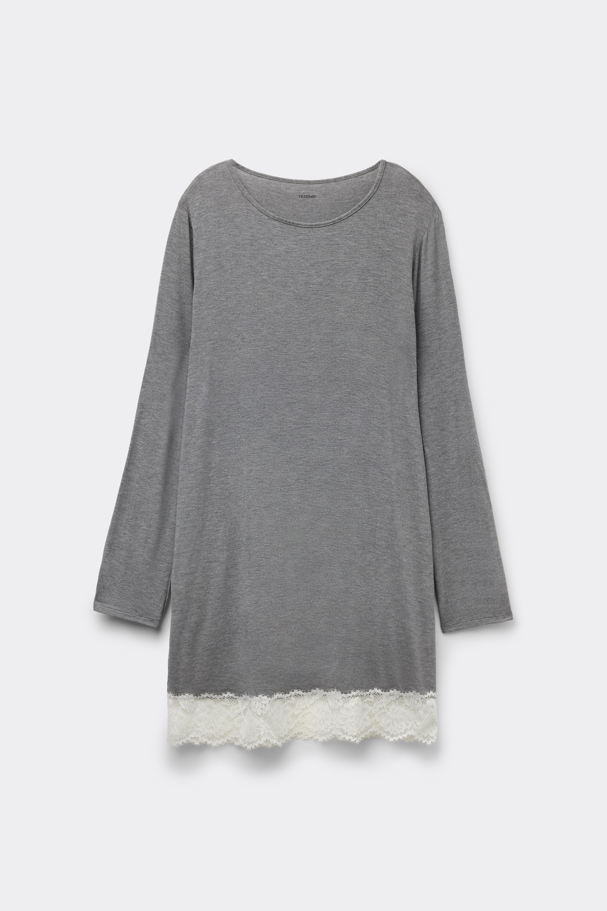 Camisa de Noite Manga Comprida em Viscose e Renda