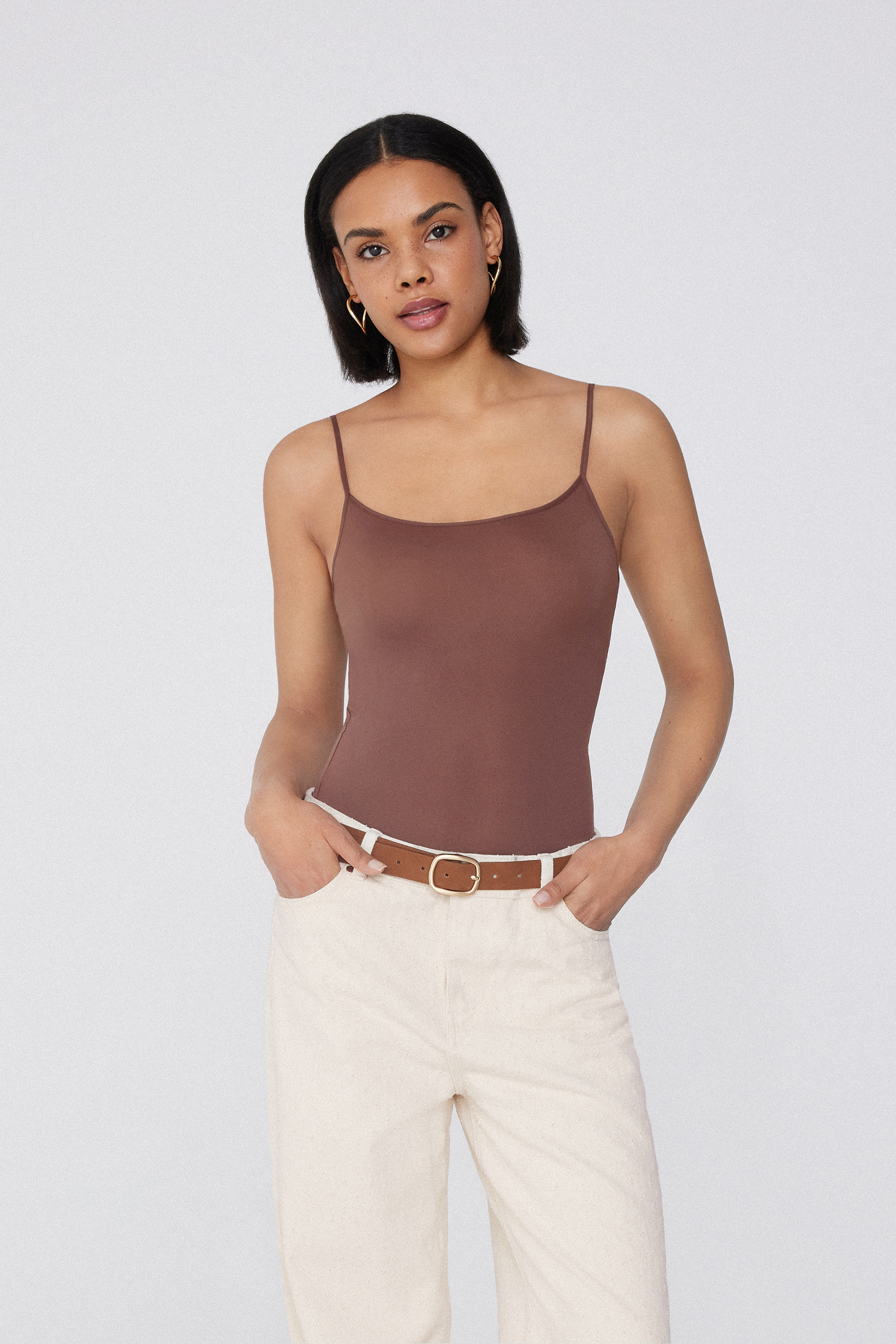 Microfiber Spaghetti Strap Bodysuit