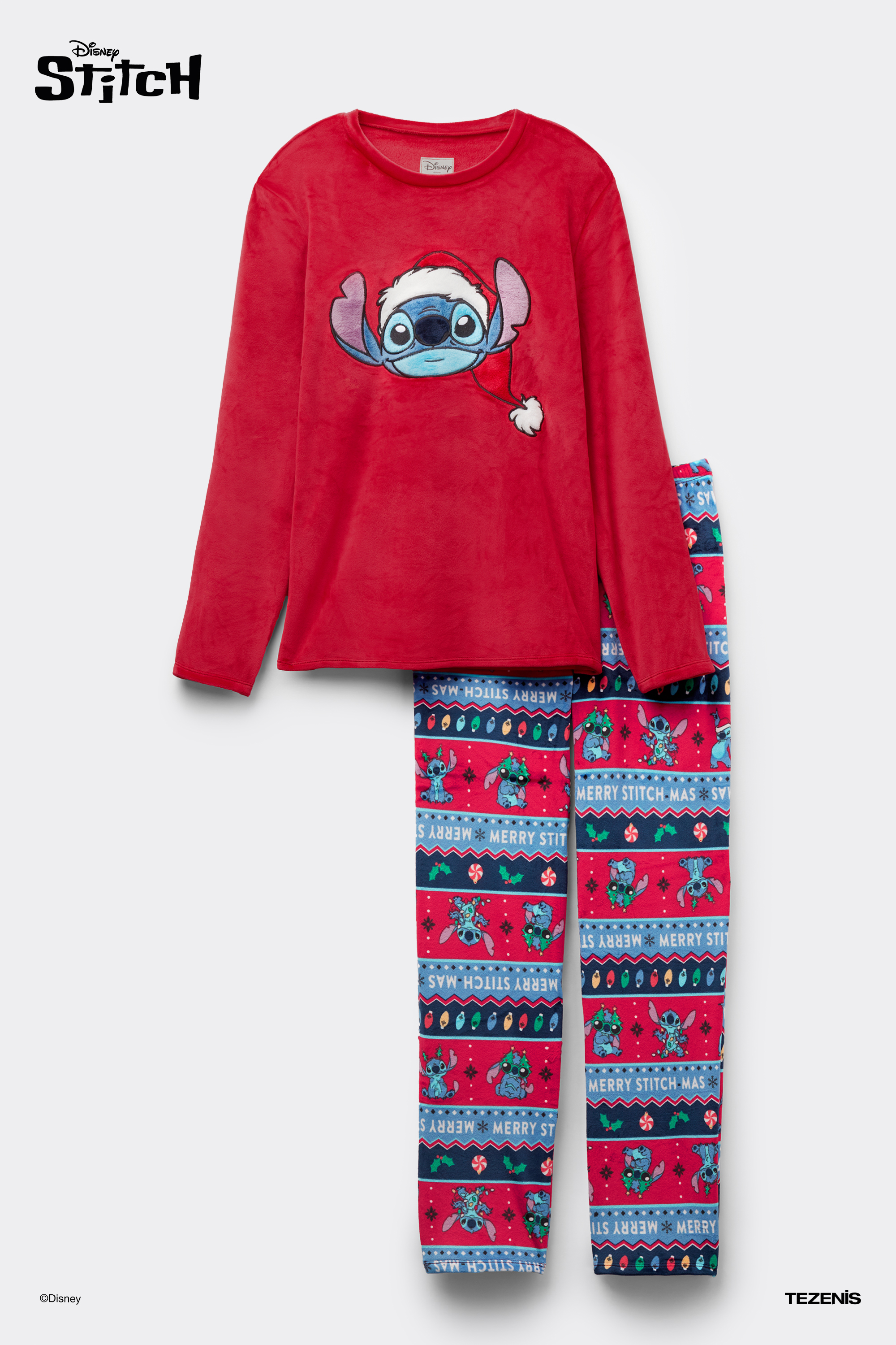 Unisex Kids' Christmas Stitch Disney Long Microfleece Pajamas