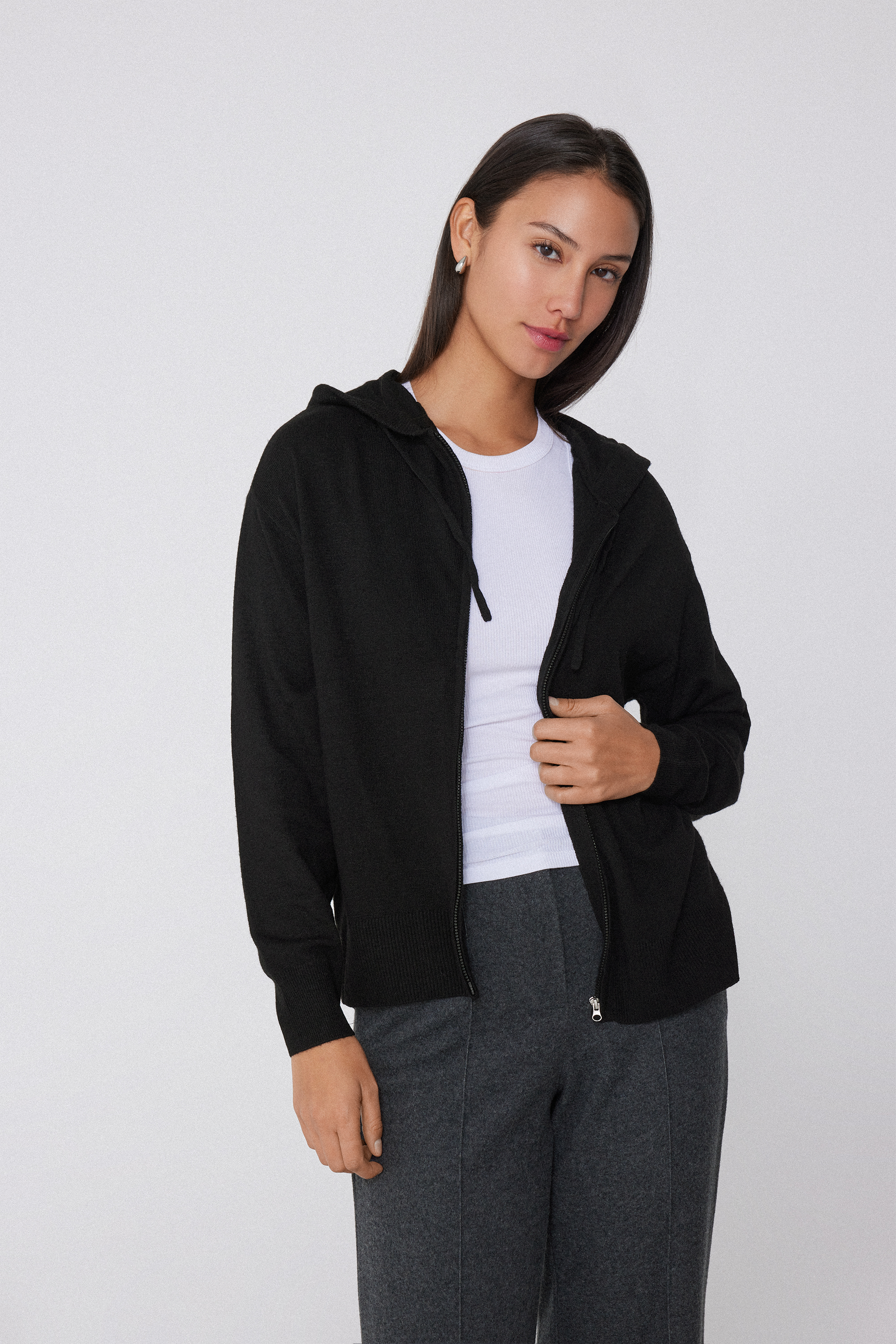 Wool Fabric Zip-Up Hoodie