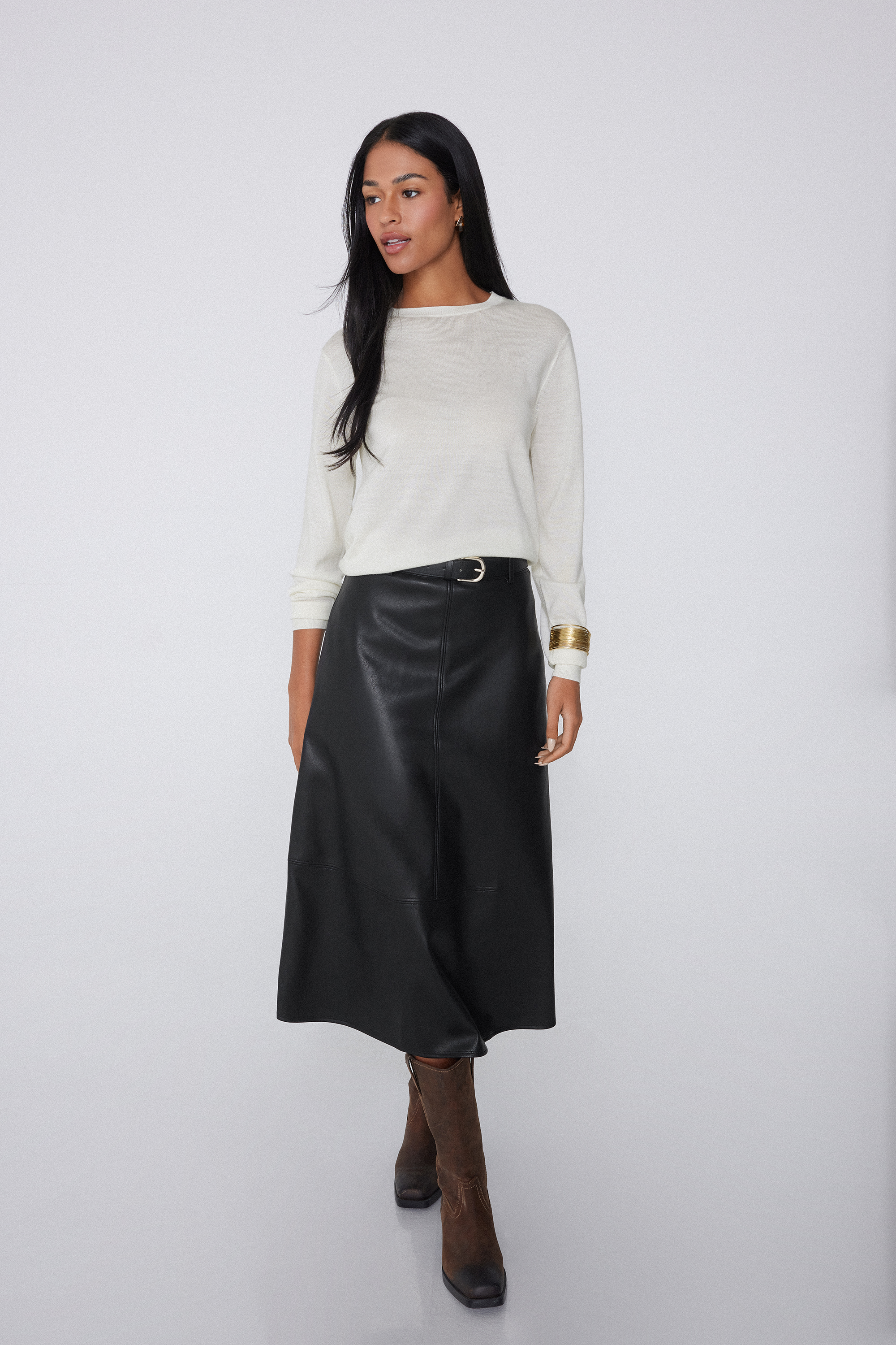 Leather-Effect Midi Skirt