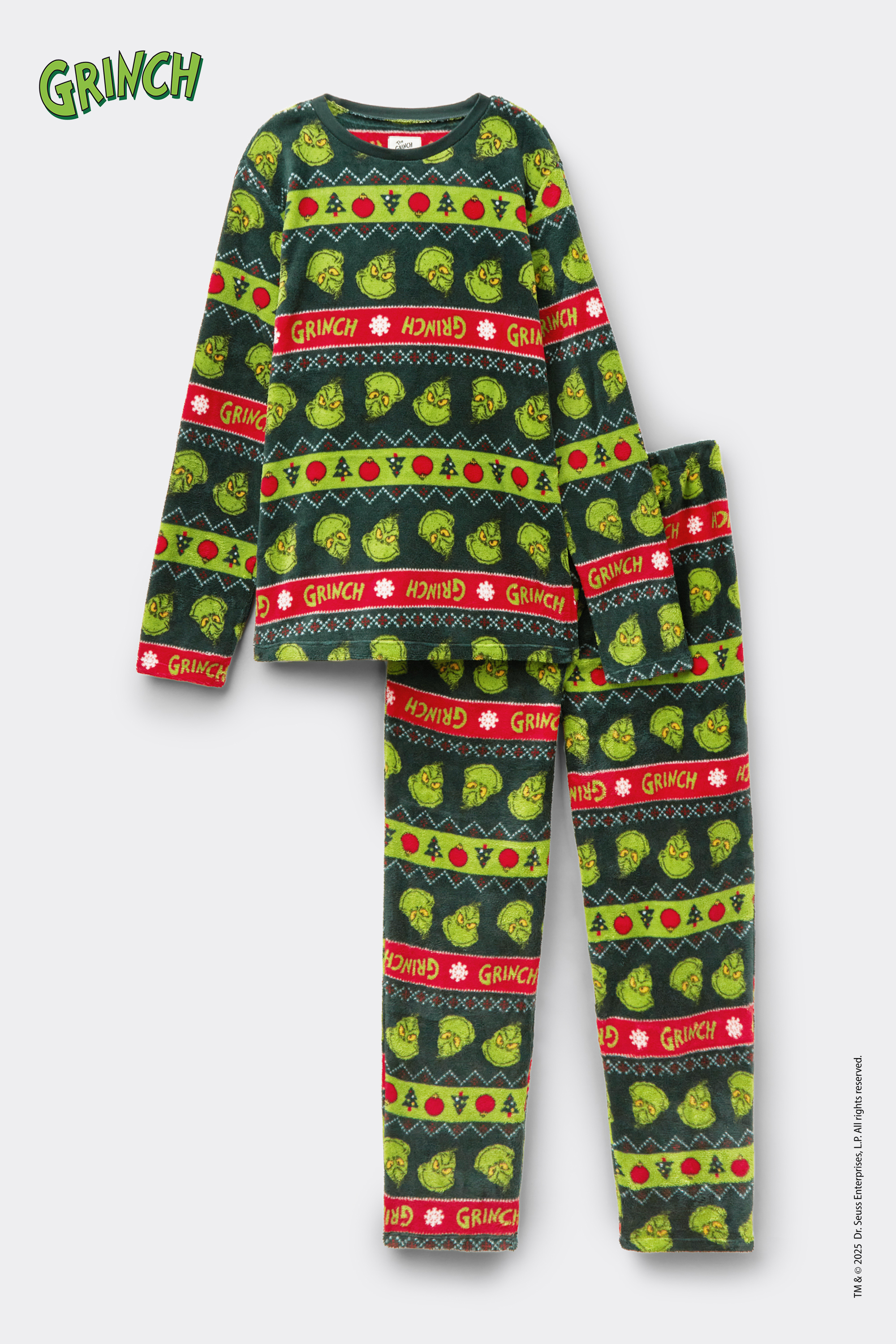 Grinch Christmas Lightweight Fleece Long Pajamas