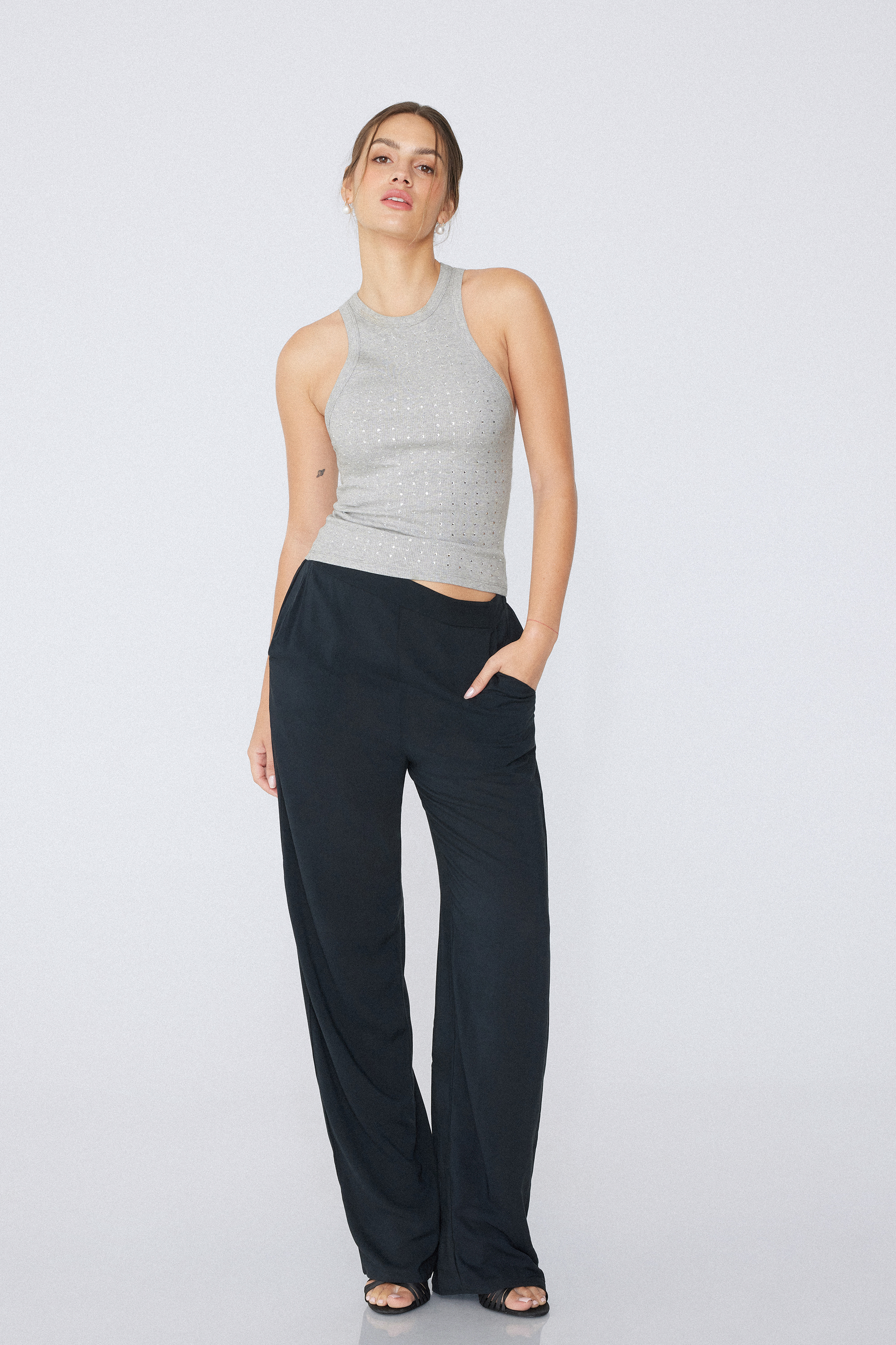 Halterneck Rhinestone Camisole with Wide Shoulder Straps