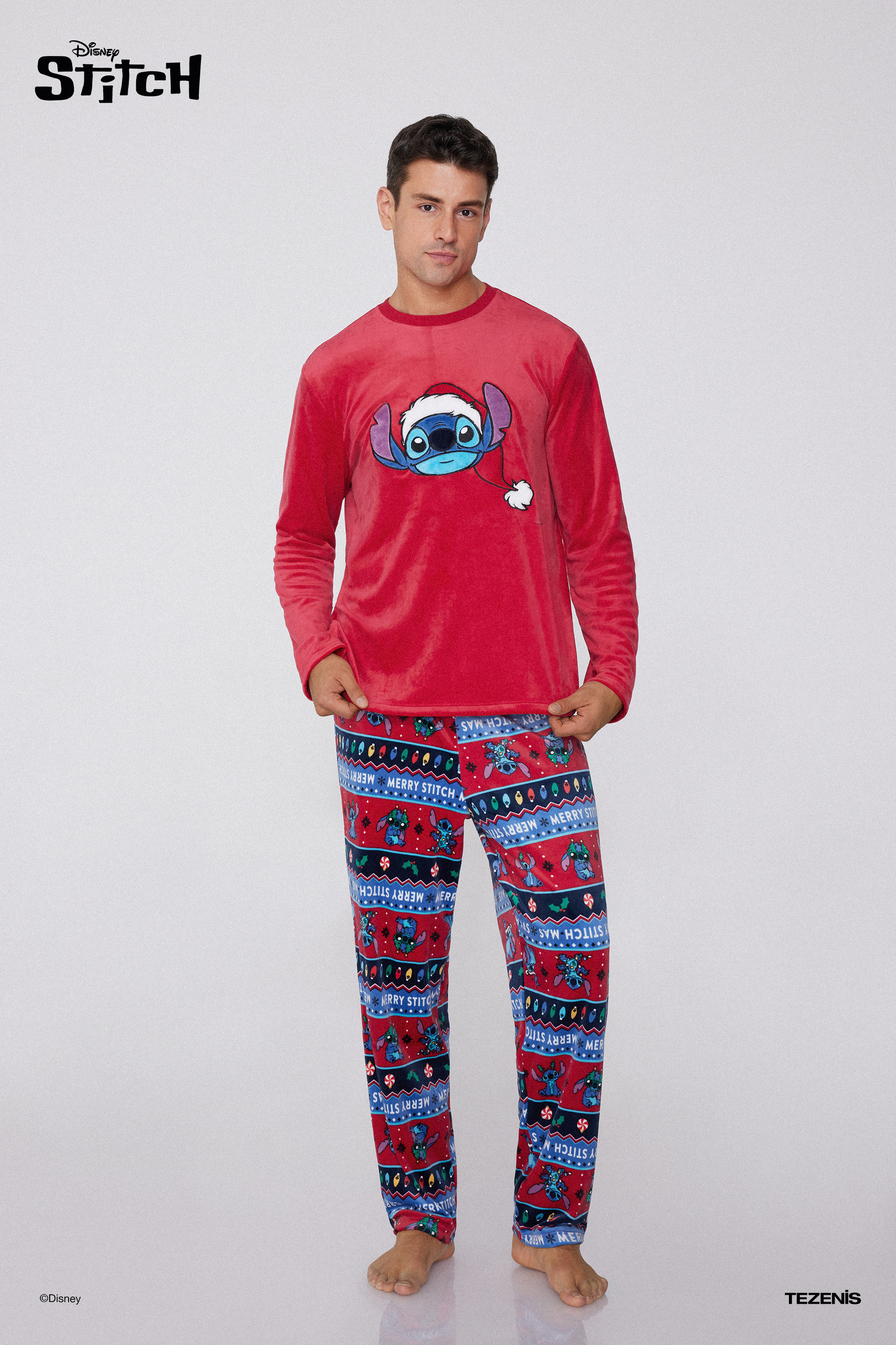Men's Long Microfleece Pajamas Disney Christmas Stitch