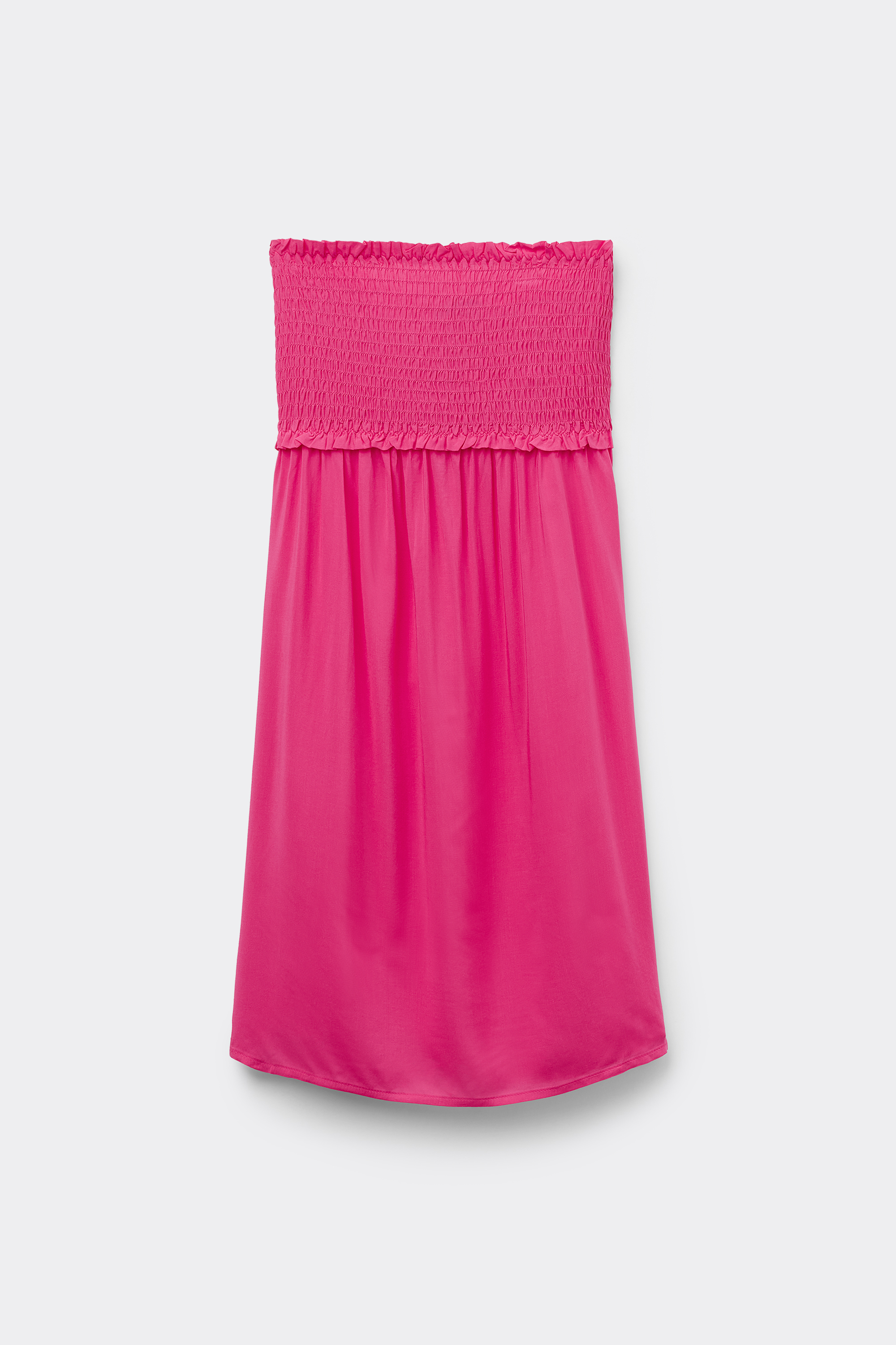 Smocked Viscose Fabric Bandeau Mini Dress