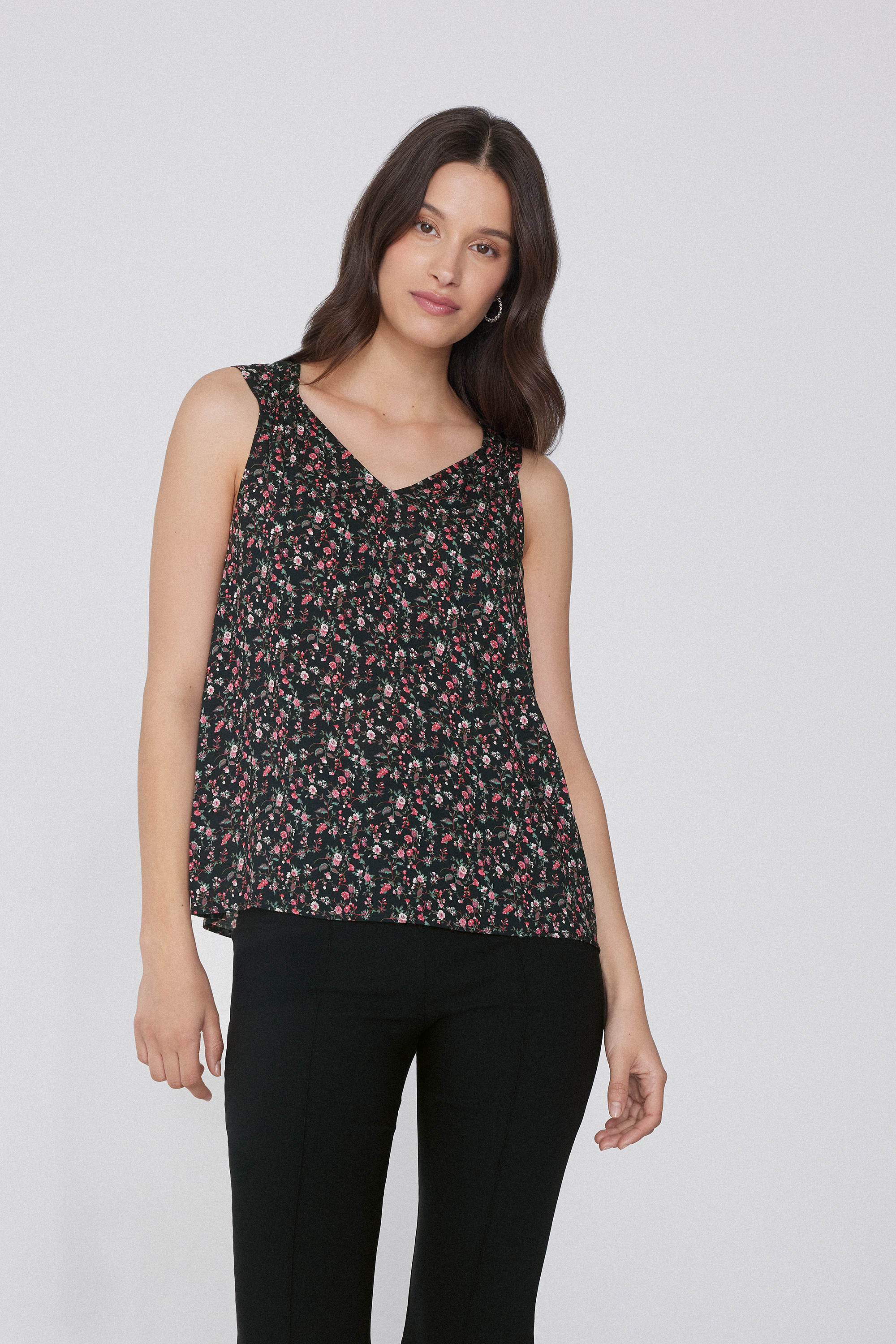 Wide-Strap Gathered Viscose Tank Top