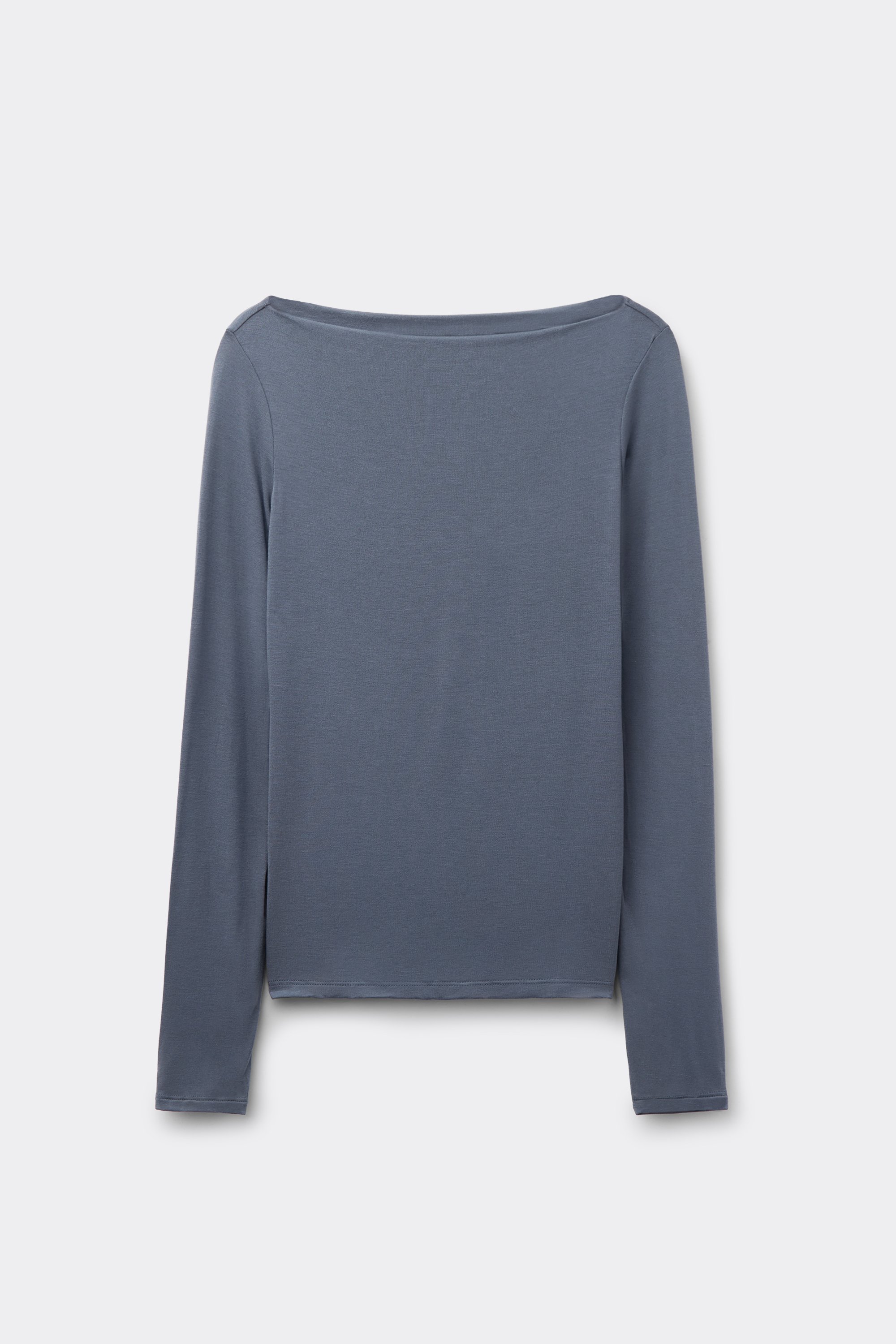 Long-Sleeved Viscose Top with Boat Neck