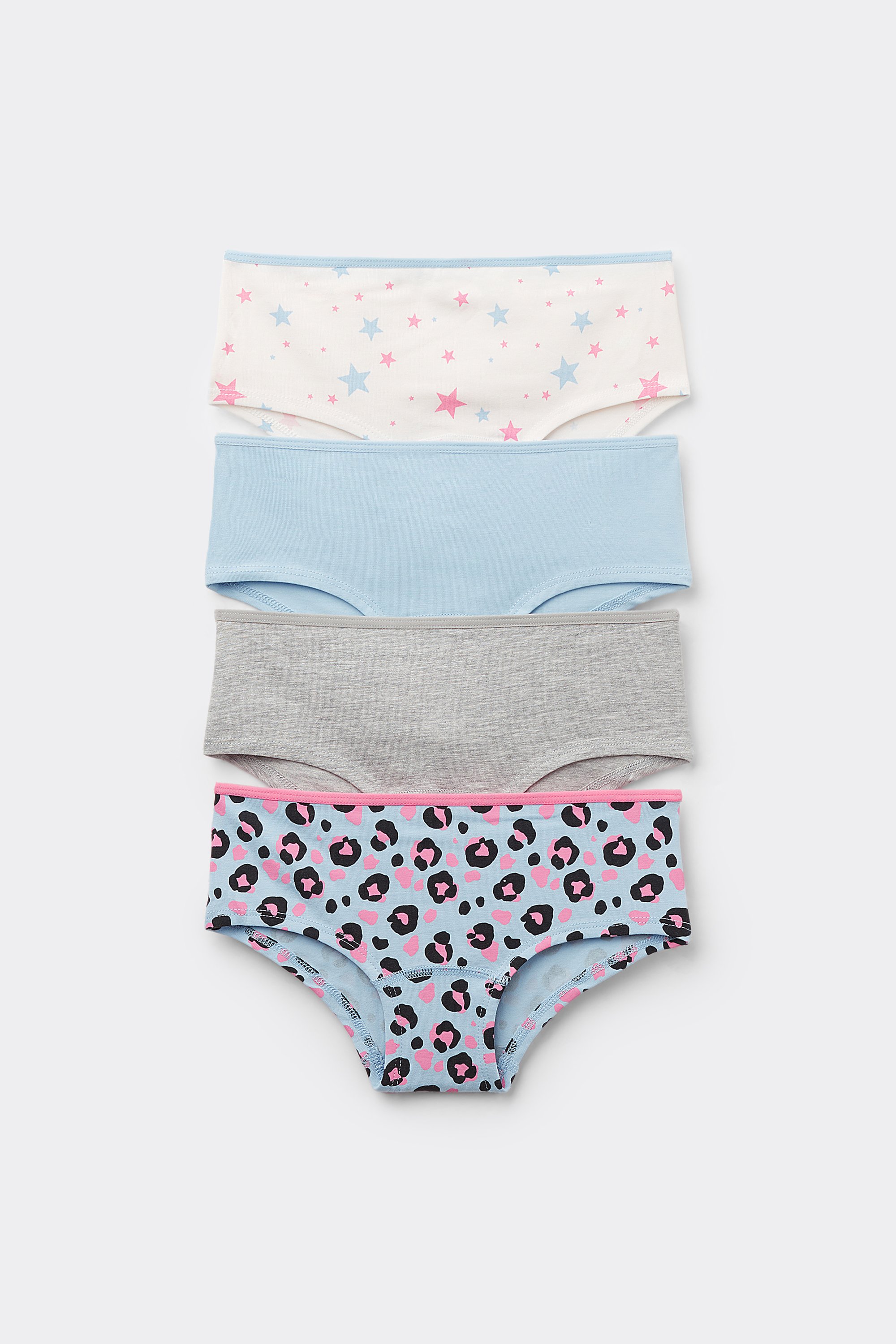 4 Pairs of Girls&rsquo; Printed Cotton Shorts