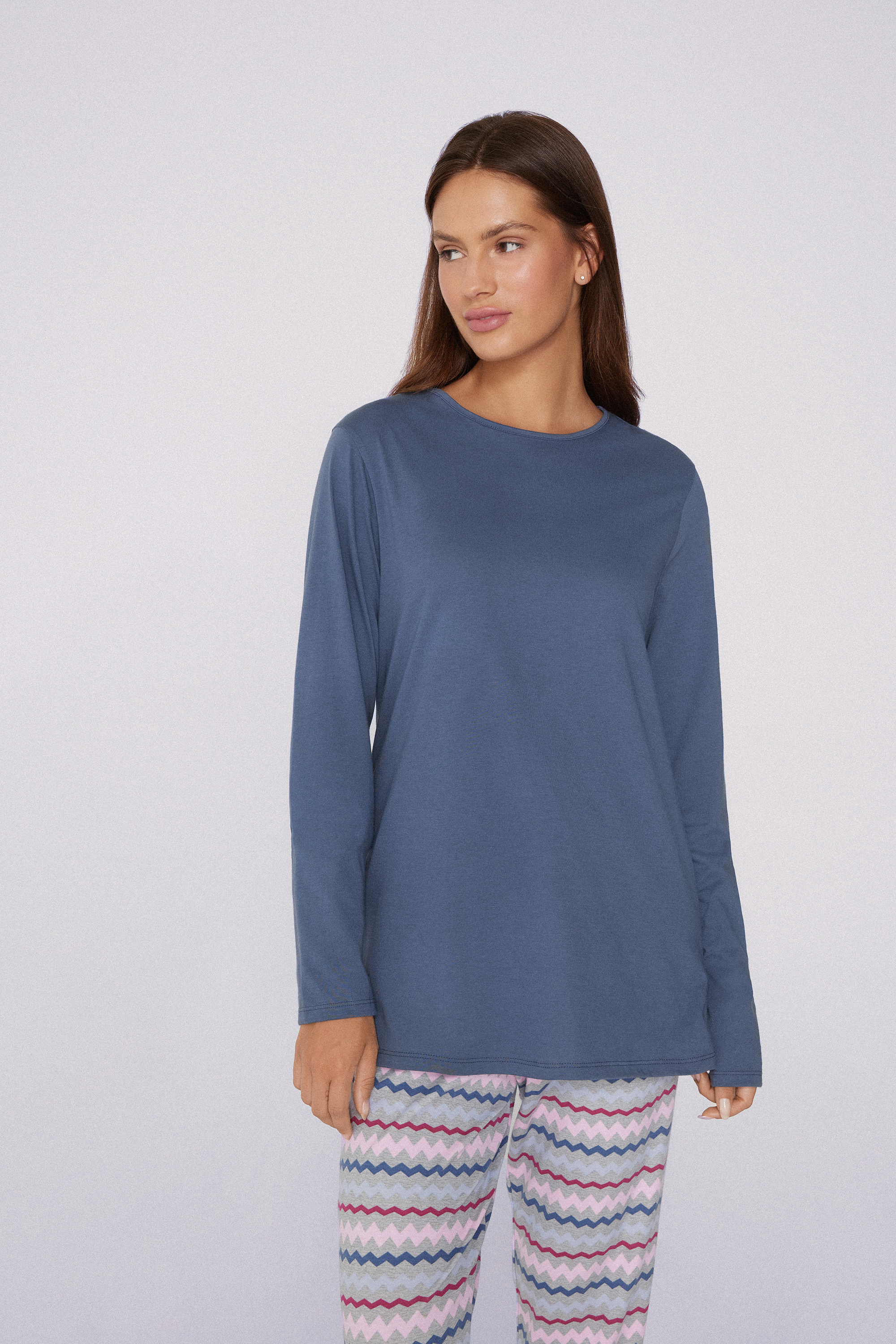 Camisola de Manga Comprida Decote Redondo em 100% Algod&atilde;o