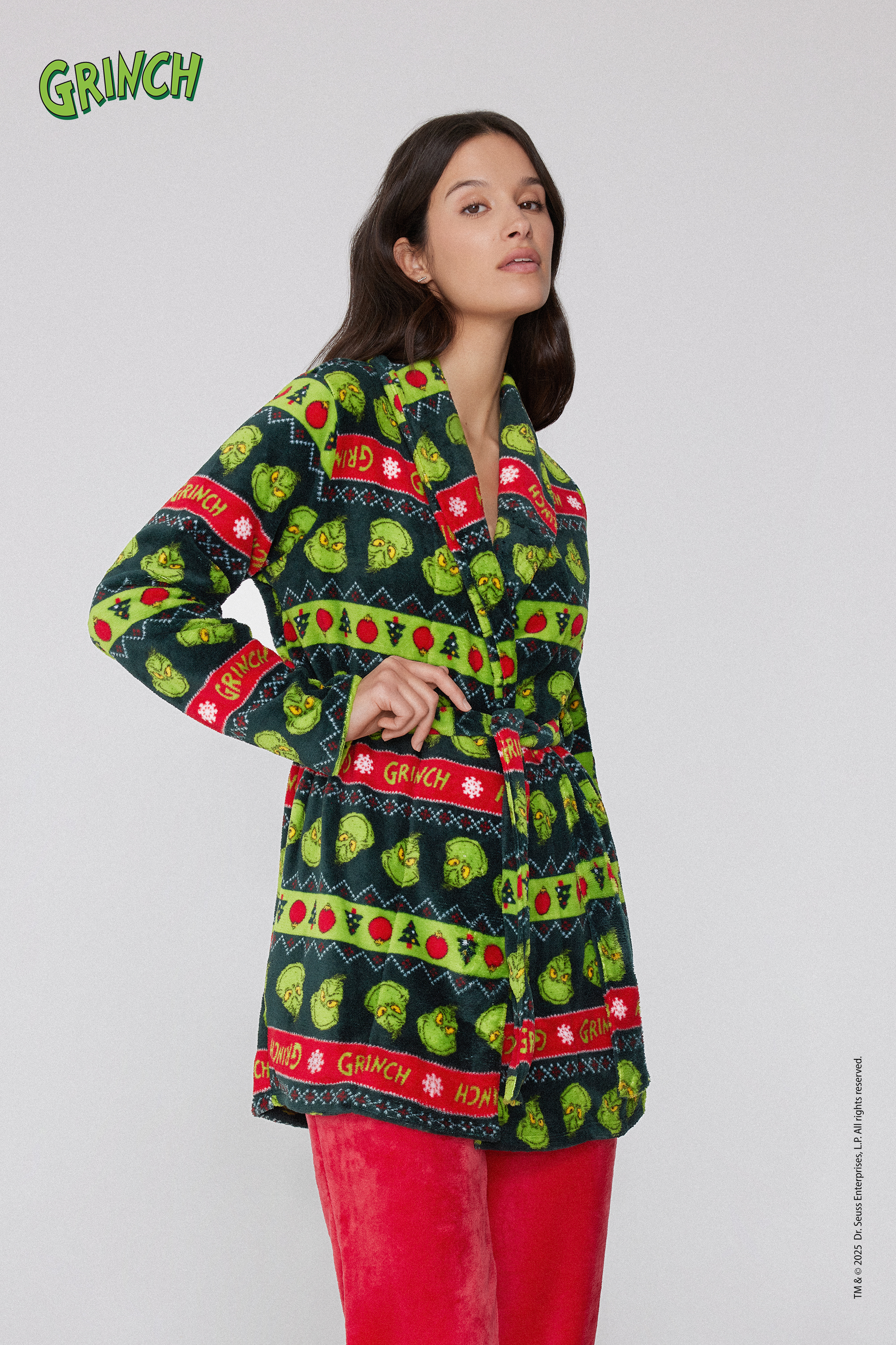 Grinch Christmas Lightweight Fleece Robe