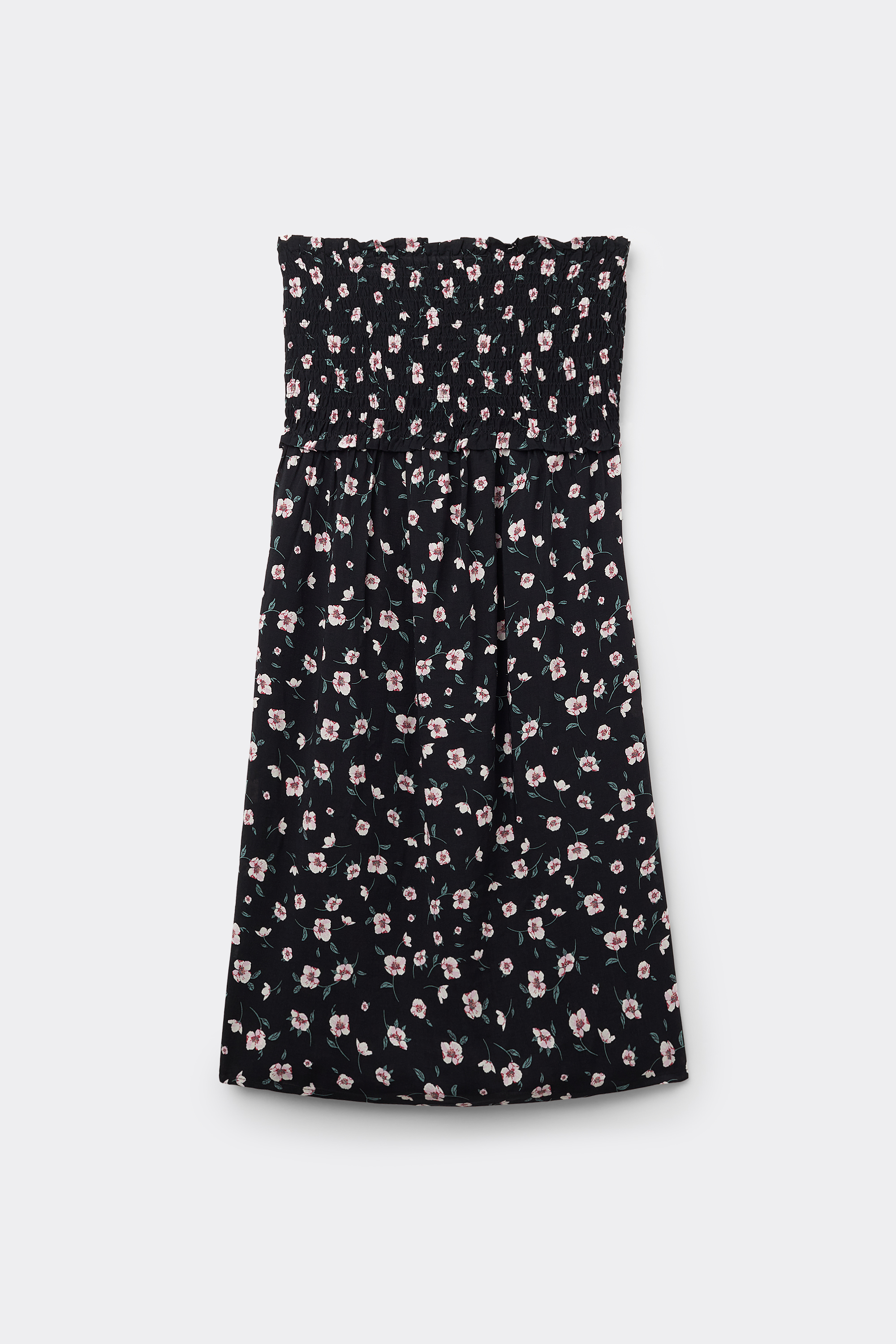 Smocked Viscose Fabric Bandeau Mini Dress