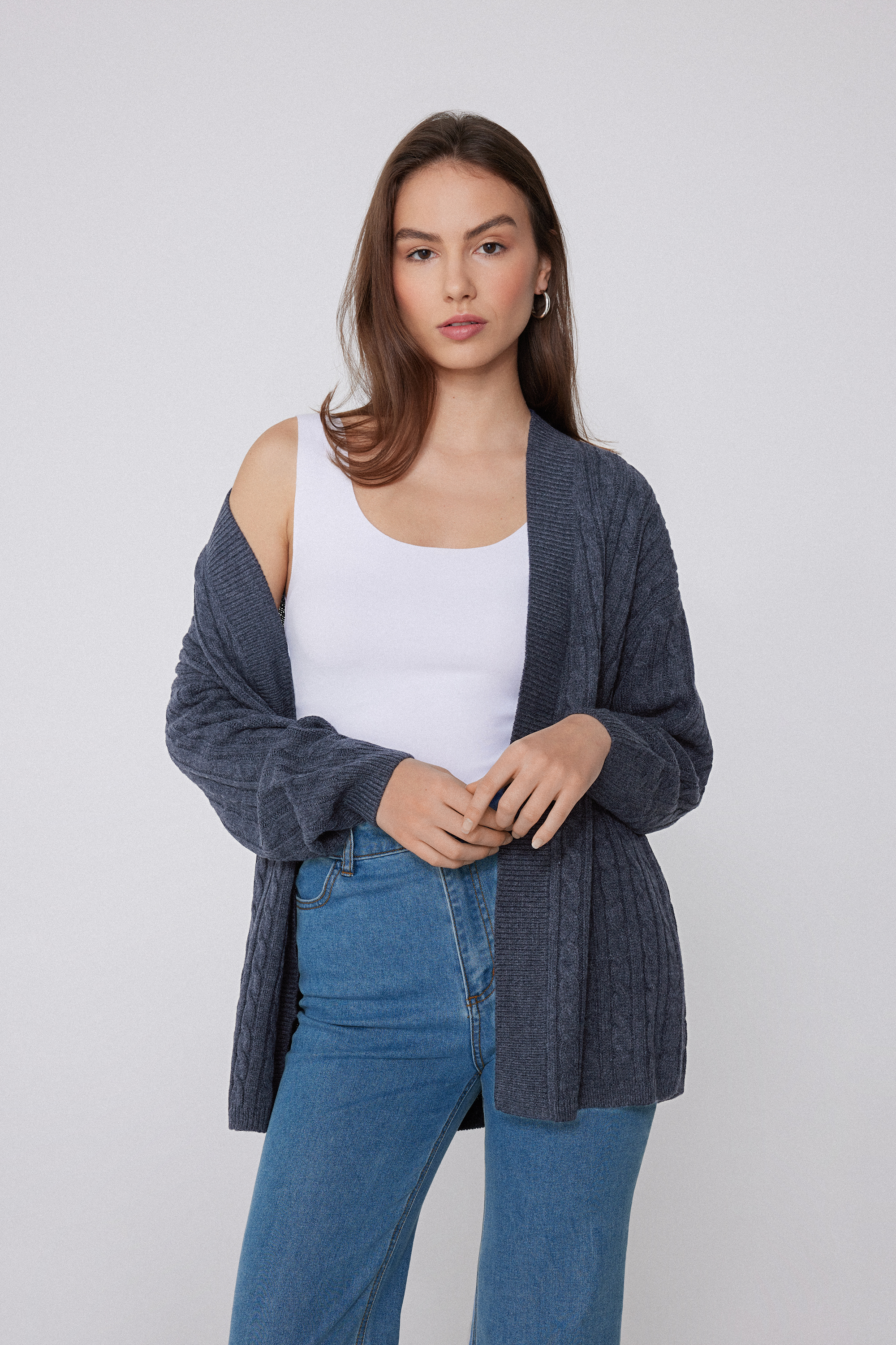 Long, Open Cable Knit Cardigan