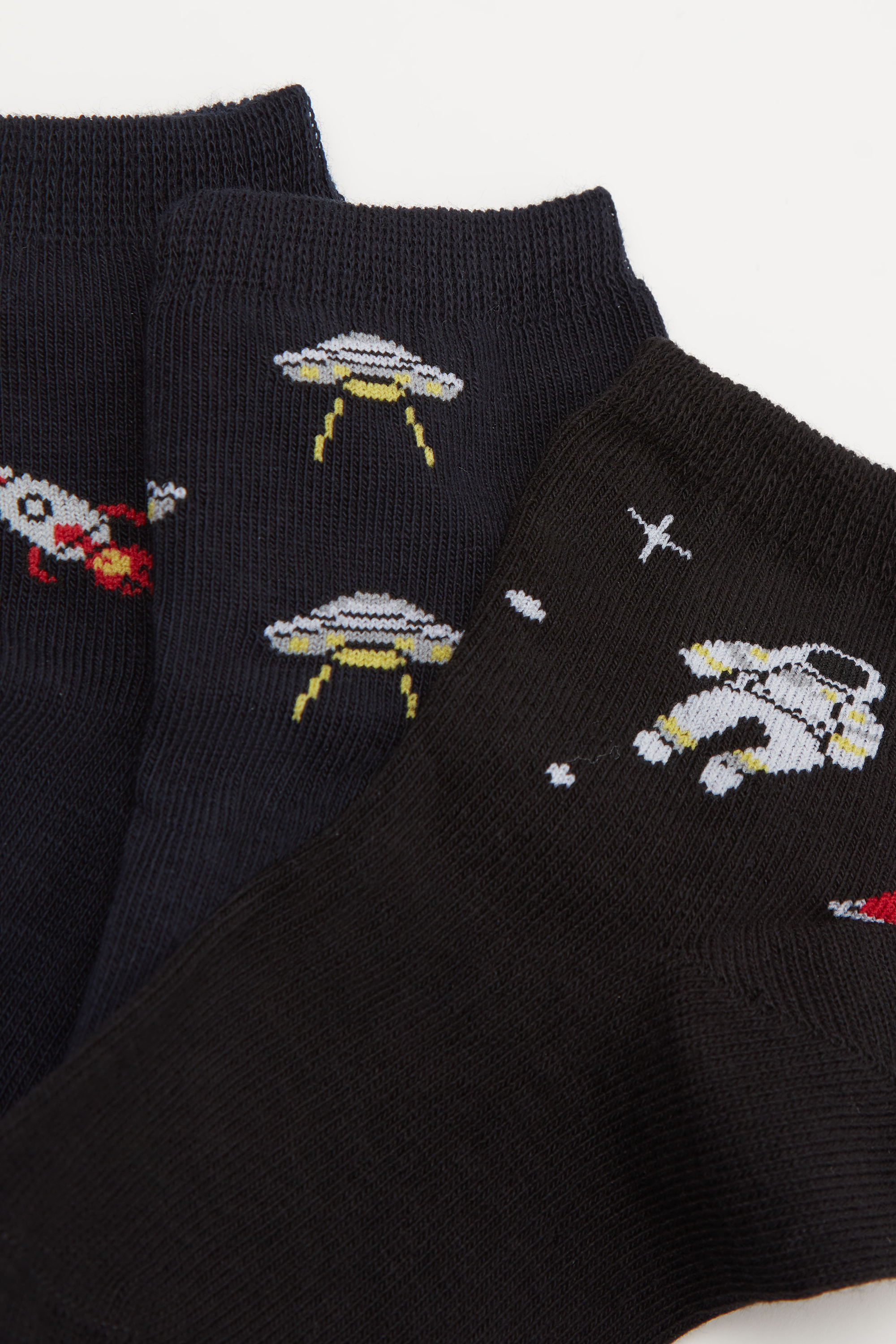 Three Pairs of Boys' Short Patterned Hemless Cotton Socks