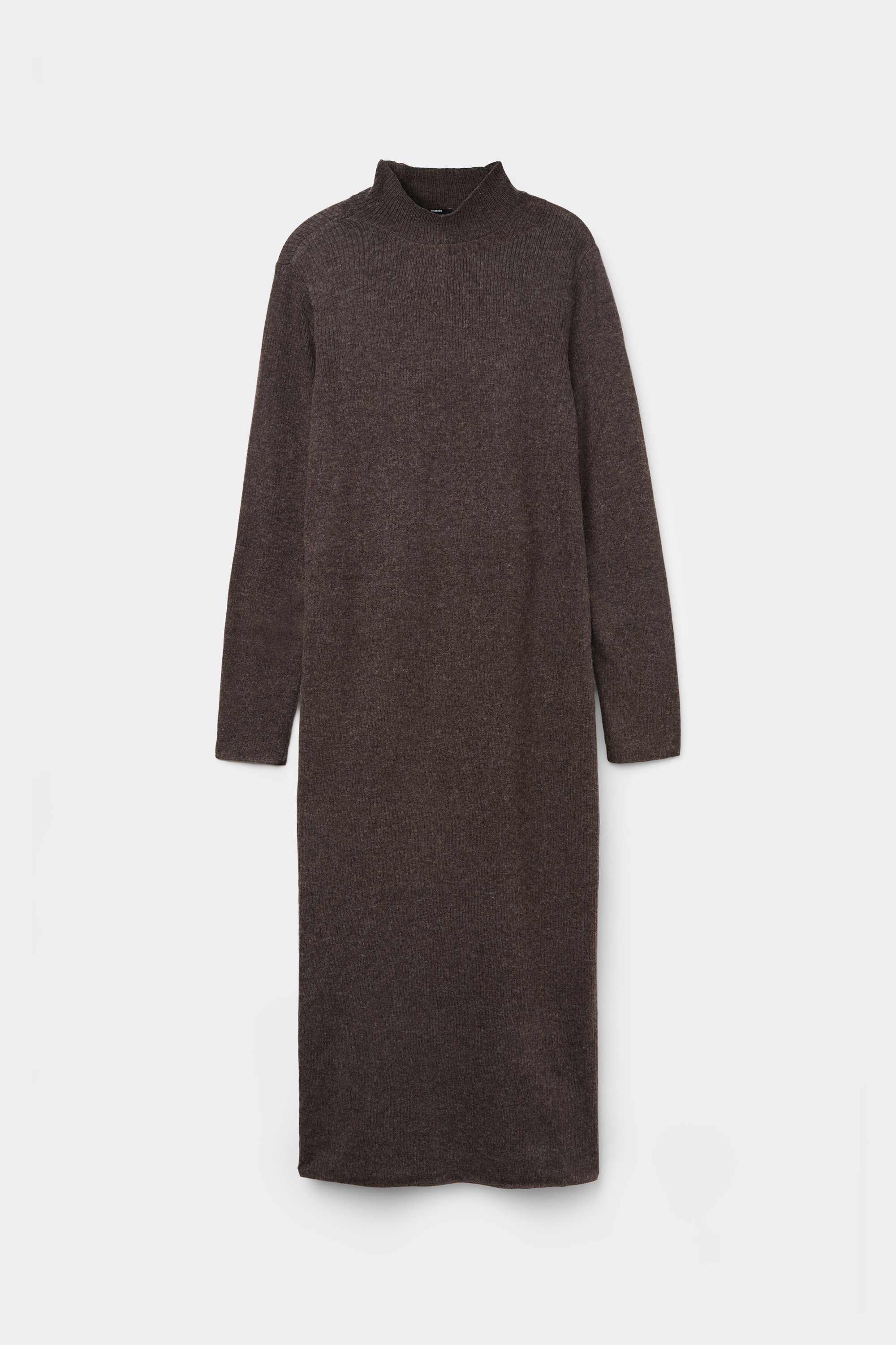 High-Necked Long Ribbed Dress with Wool