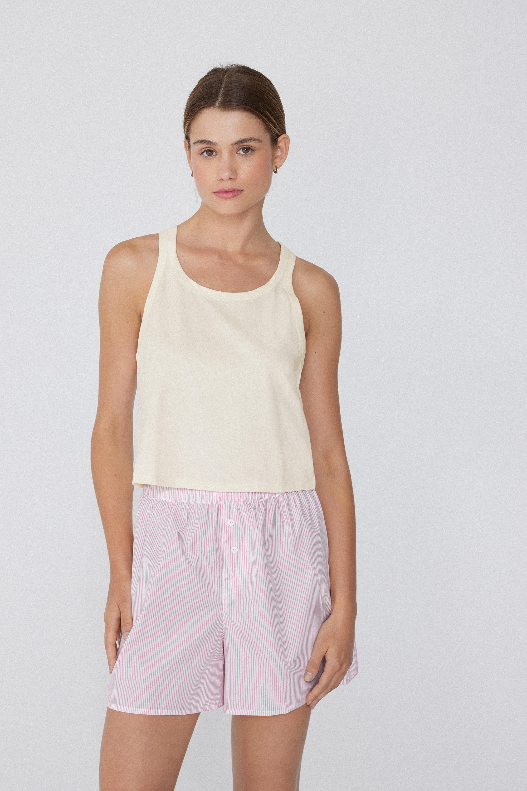 Short Cotton Vest Top with Wide Shoulder Straps