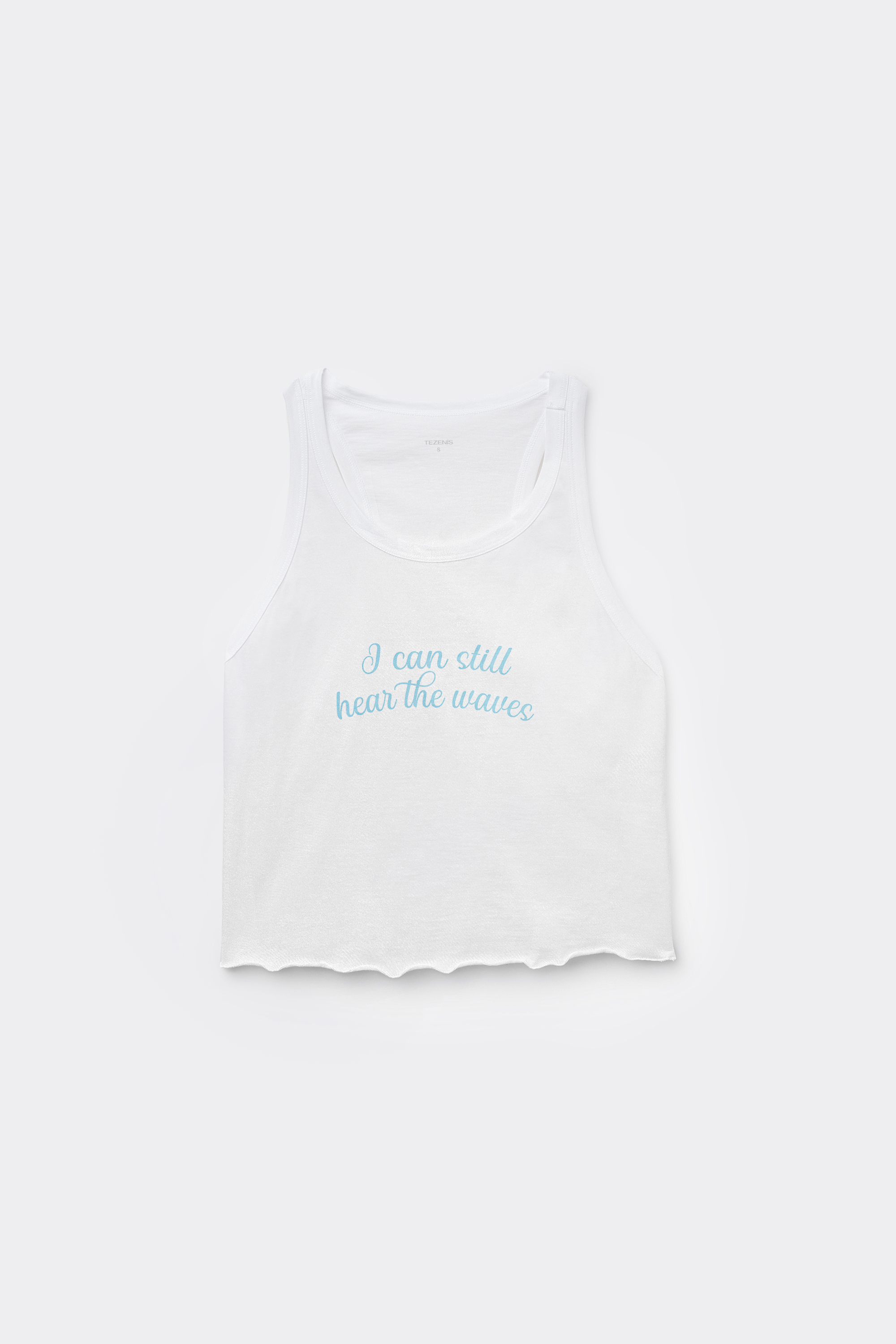 Cropped Cotton Top with Print and Rolled Hem