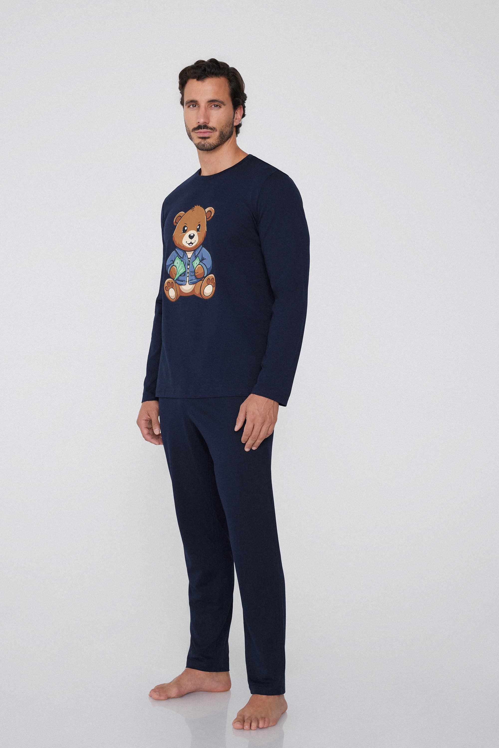 Langer Pyjama aus Baumwolle mit B&auml;renprint