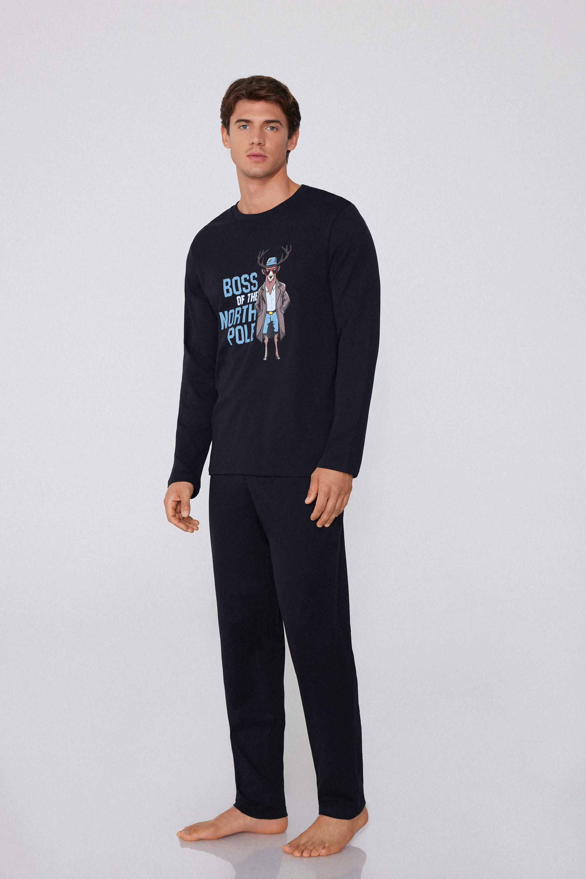 Reindeer Print Cotton Full Length Pajamas