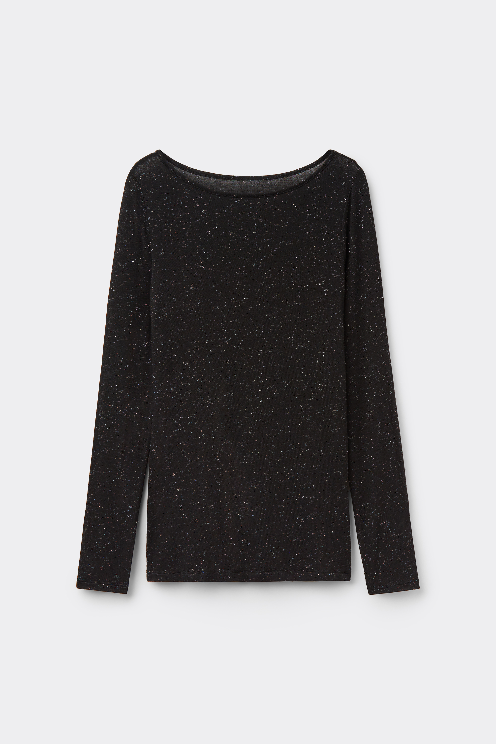 Long Sleeve Viscose and Lam&eacute; Merino Wool Boatneck Sweater