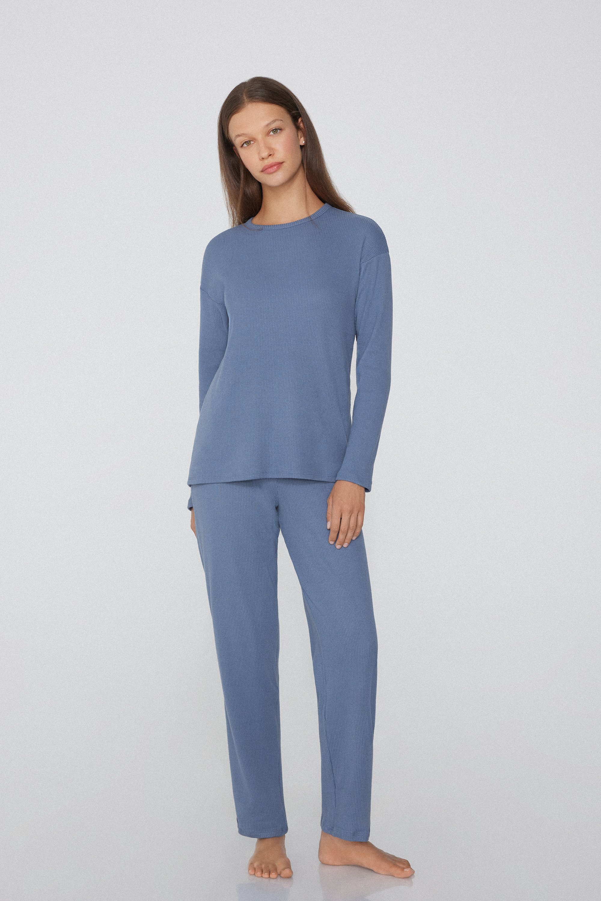 Long Ribbed Round Neck Pyjamas