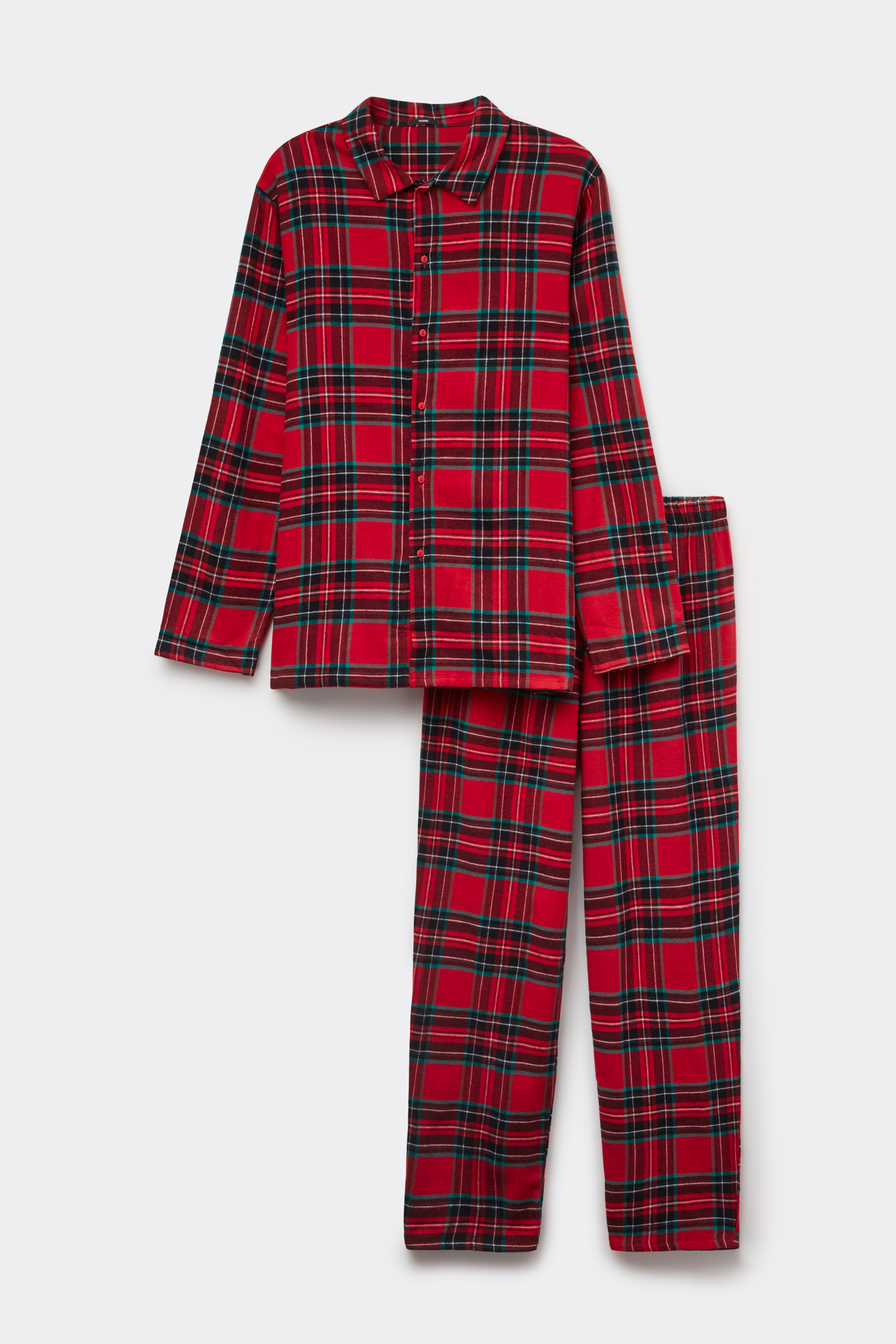 Long Button-Down Tartan Flannel Pajamas