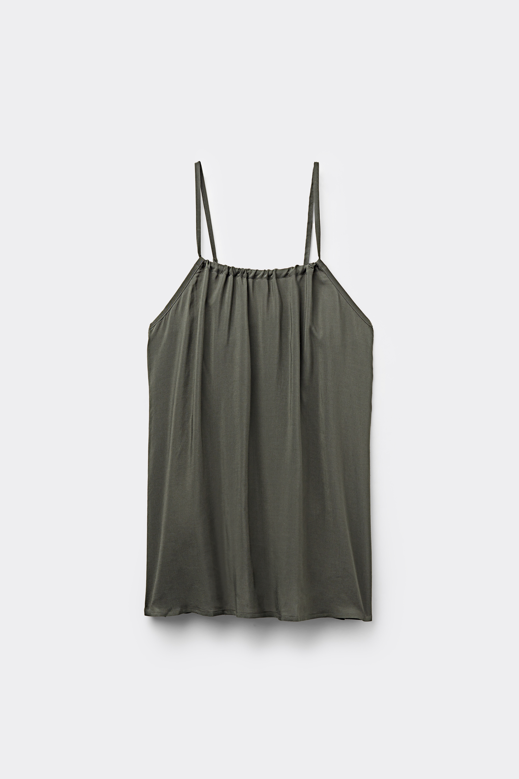 Viscose Fabric Top with Slender Shoulder Straps and Drawstring