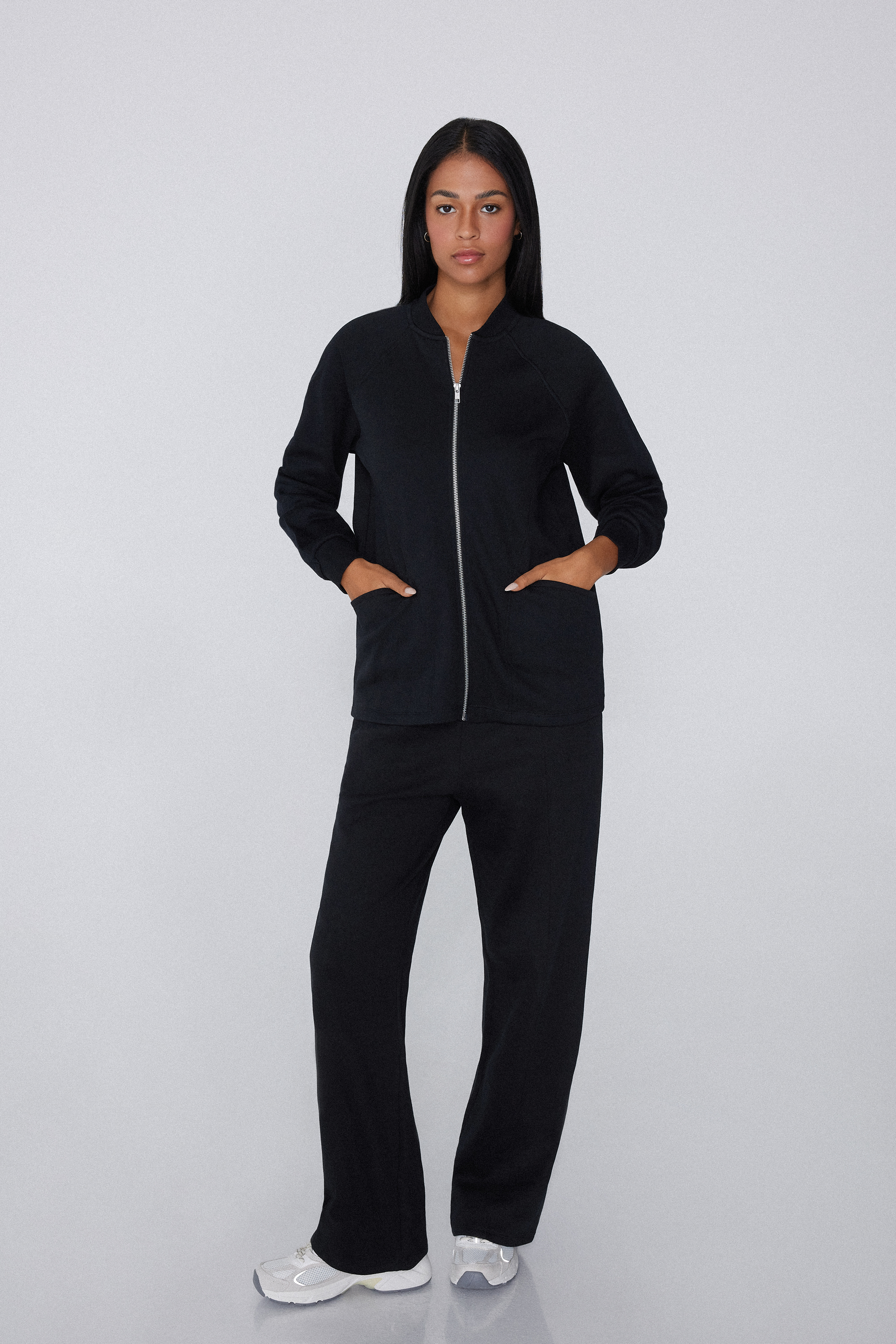 Asymmetric Long Sleeve Zip Sweatshirt with Pockets