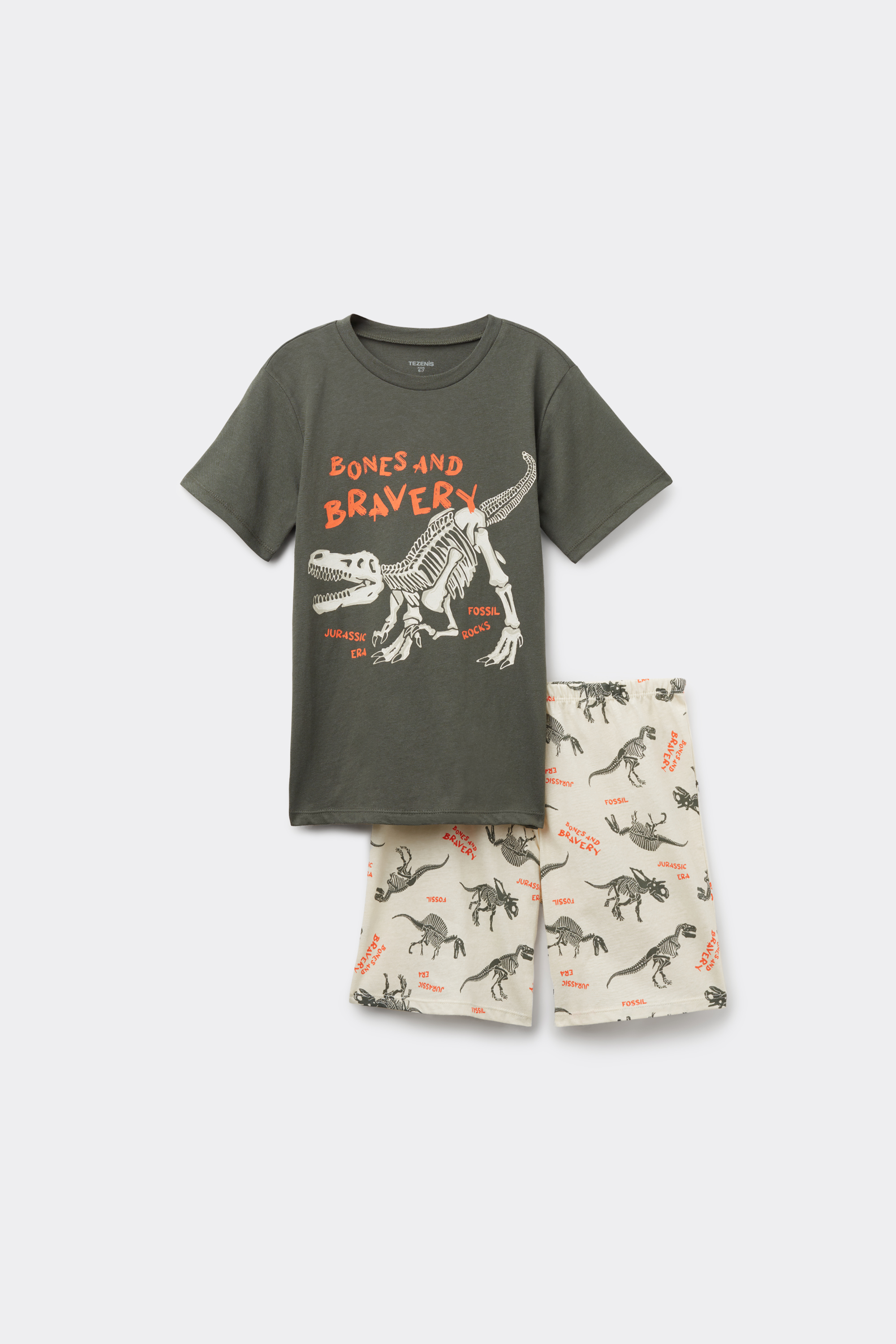 Boys&rsquo; Short Cotton Pyjamas with Dinosaur Print
