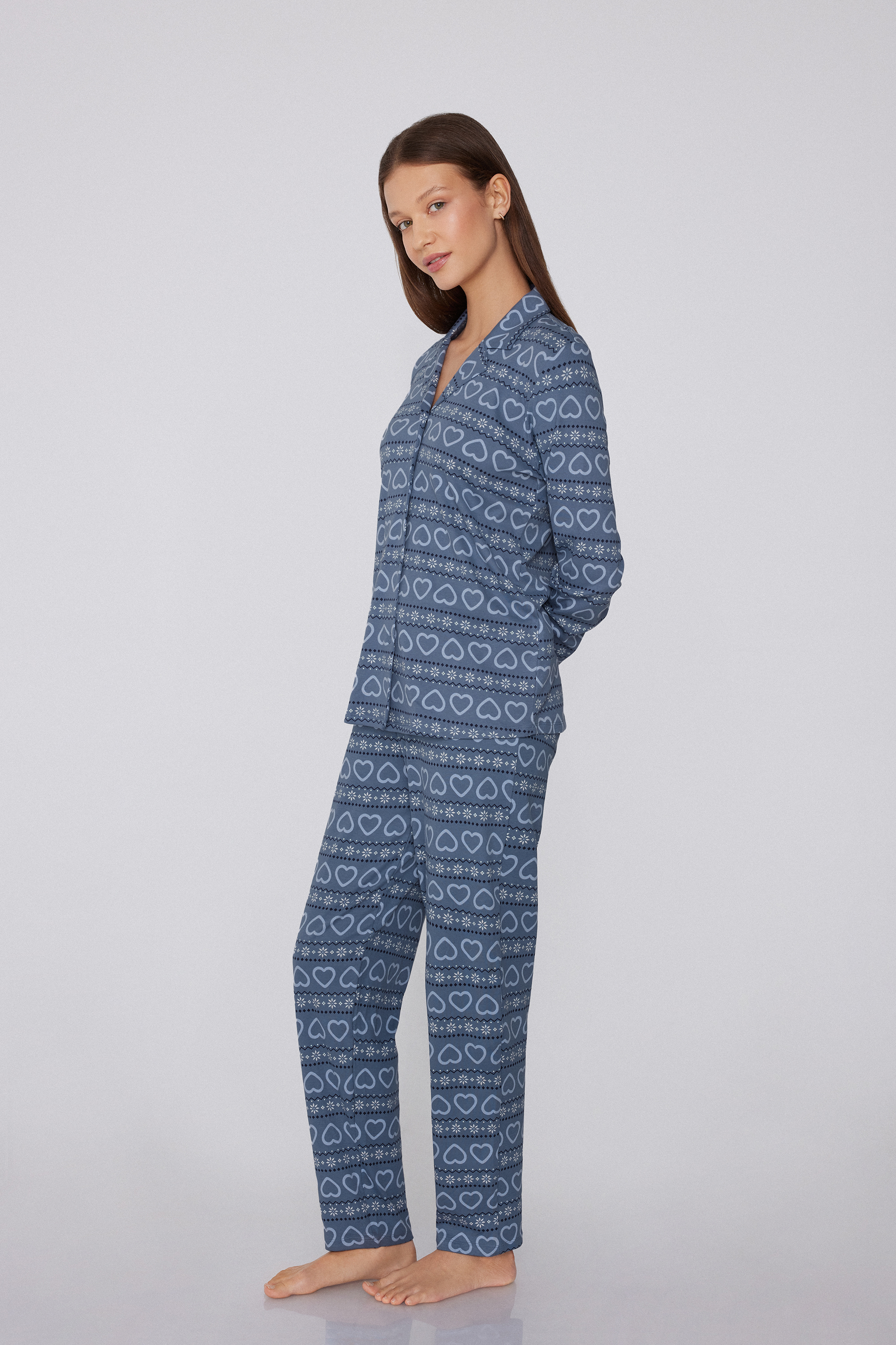 Nordic Print Long Open Cotton Pyjamas