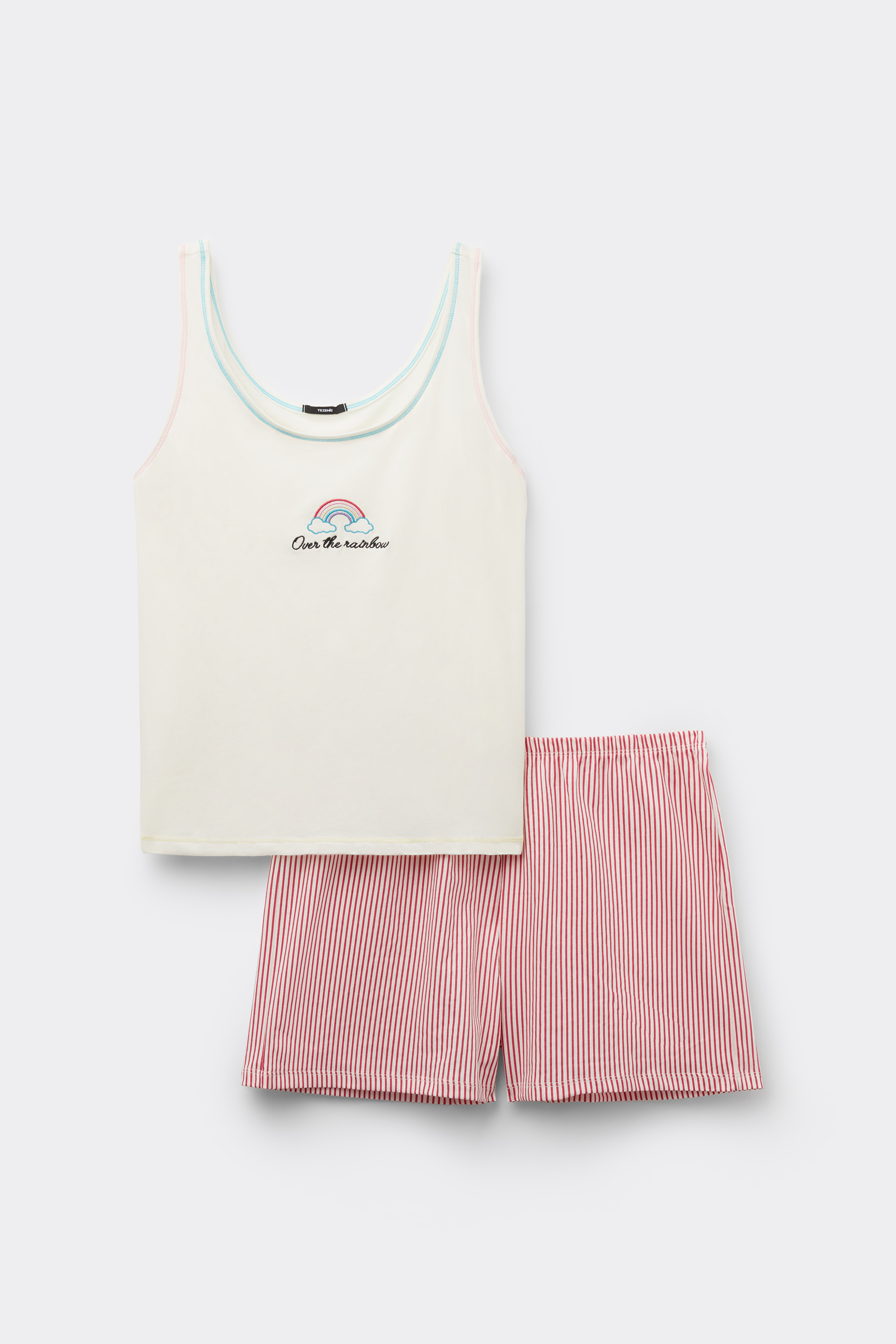 Pyjama Court Coton Larges Bretelles Broderie